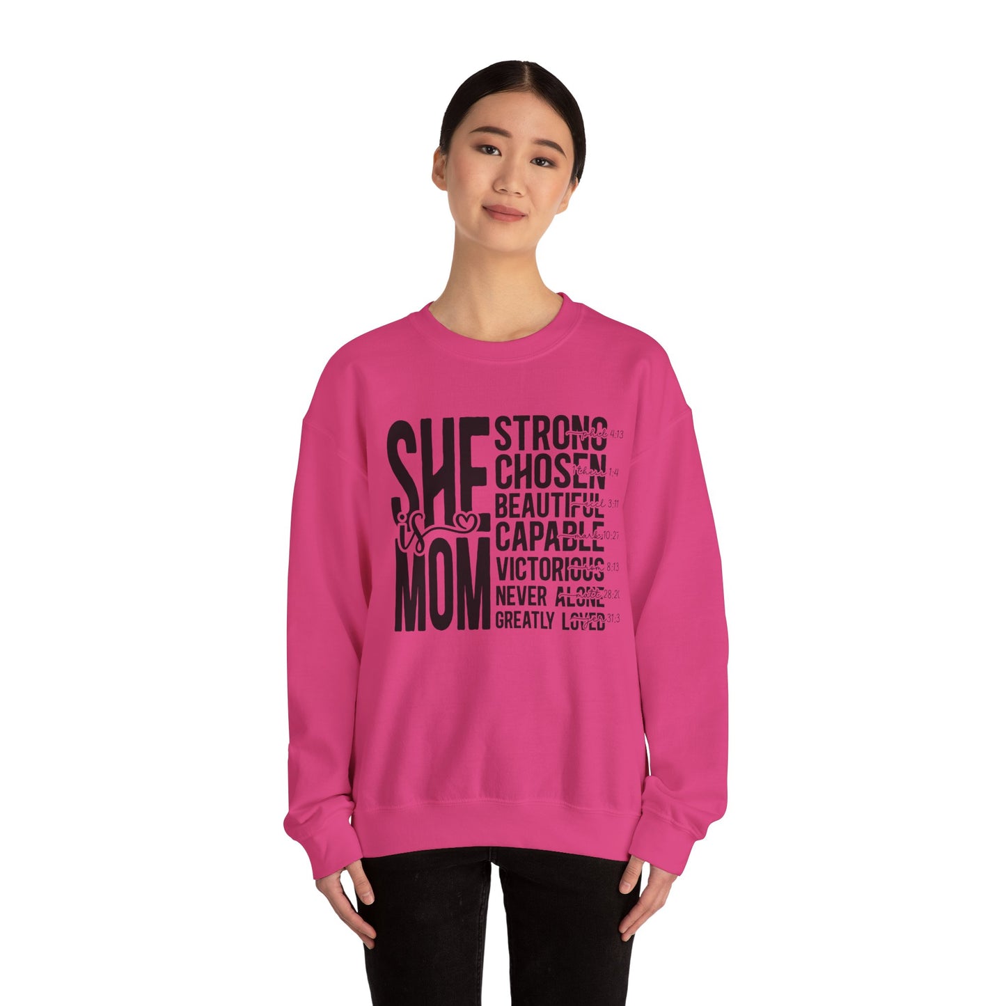Inspirational Mom Crewneck Sweatshirt - Strong, Chosen, Capable Design