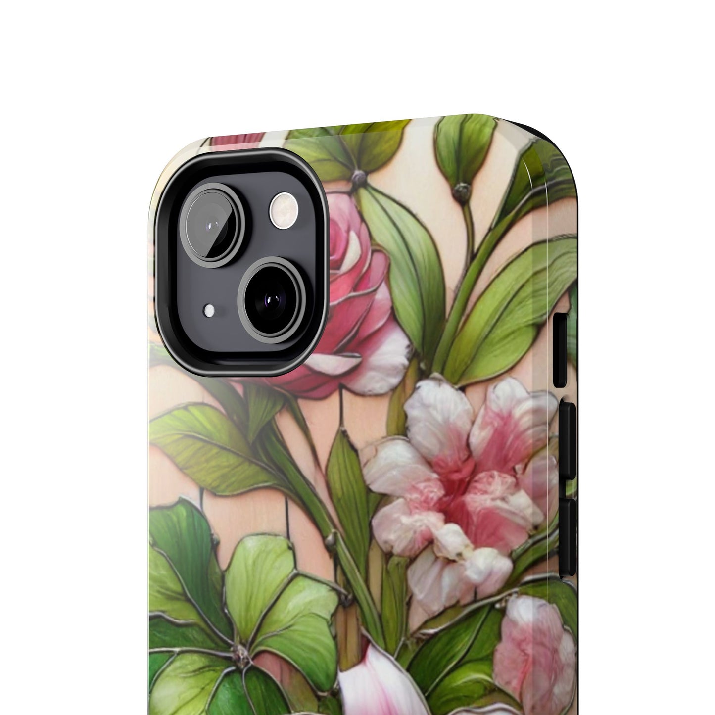 Floral Tough Phone Case - Durable Protection with Tropical Hibiscus Pink and Green Design