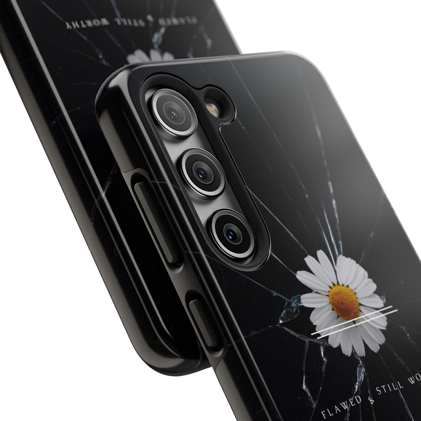 Flawed But Still Worthy Phone Case - Tough Cases, Inspirational Gift, Floral Design, Self-Love