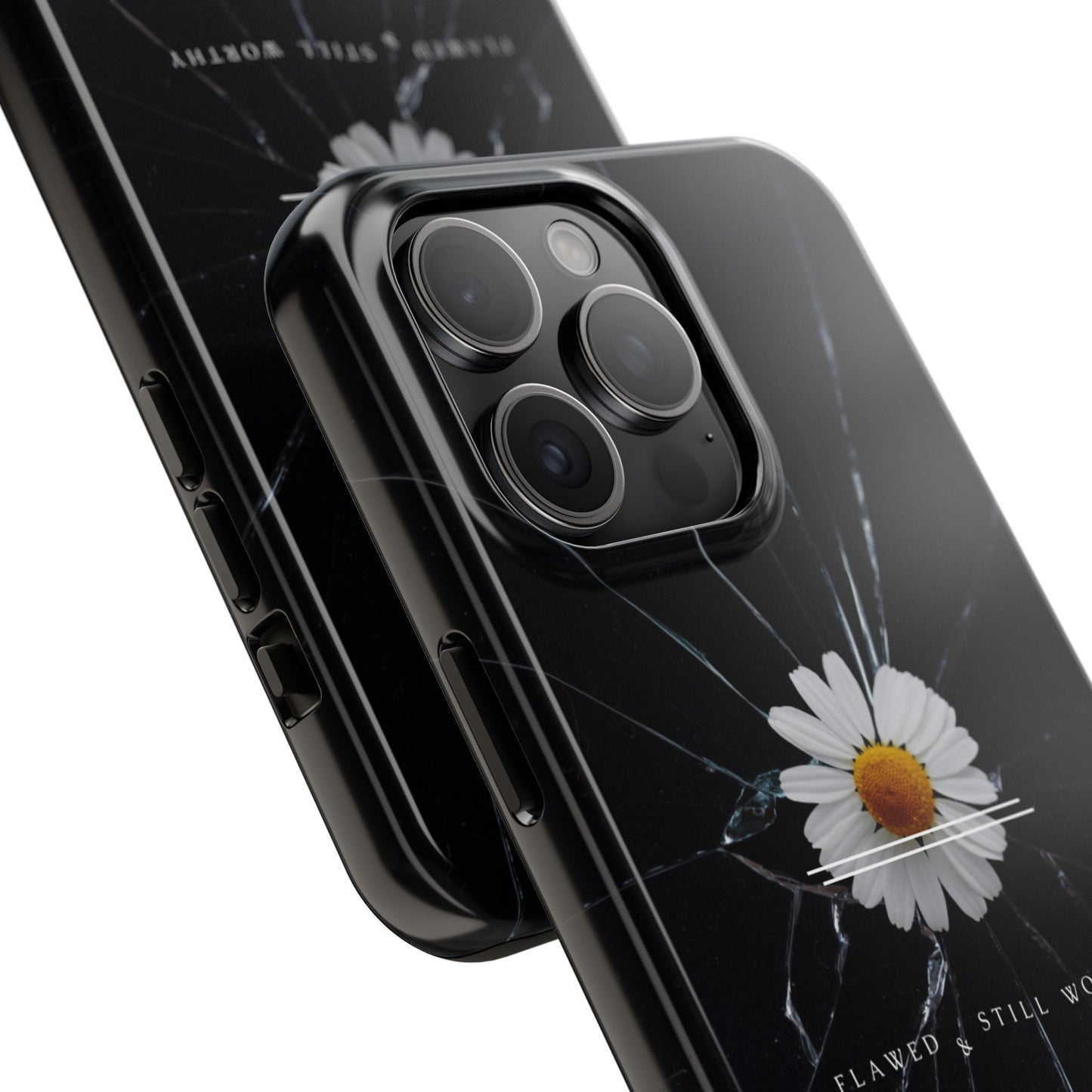 Flawed But Still Worthy Phone Case - Tough Cases, Inspirational Gift, Floral Design, Self-Love