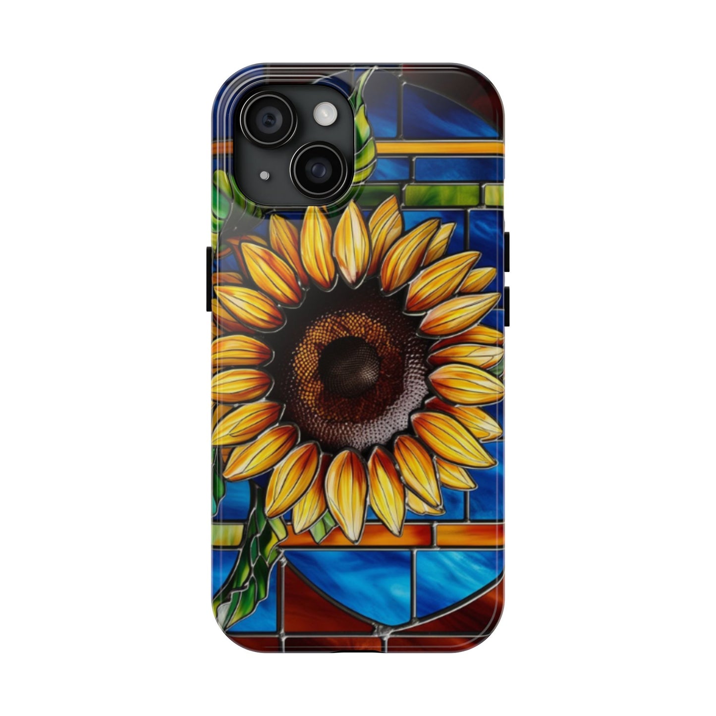Vibrant Sunflower Tough Phone Case with Stained Glass Effect - Durable & Stylish Protection