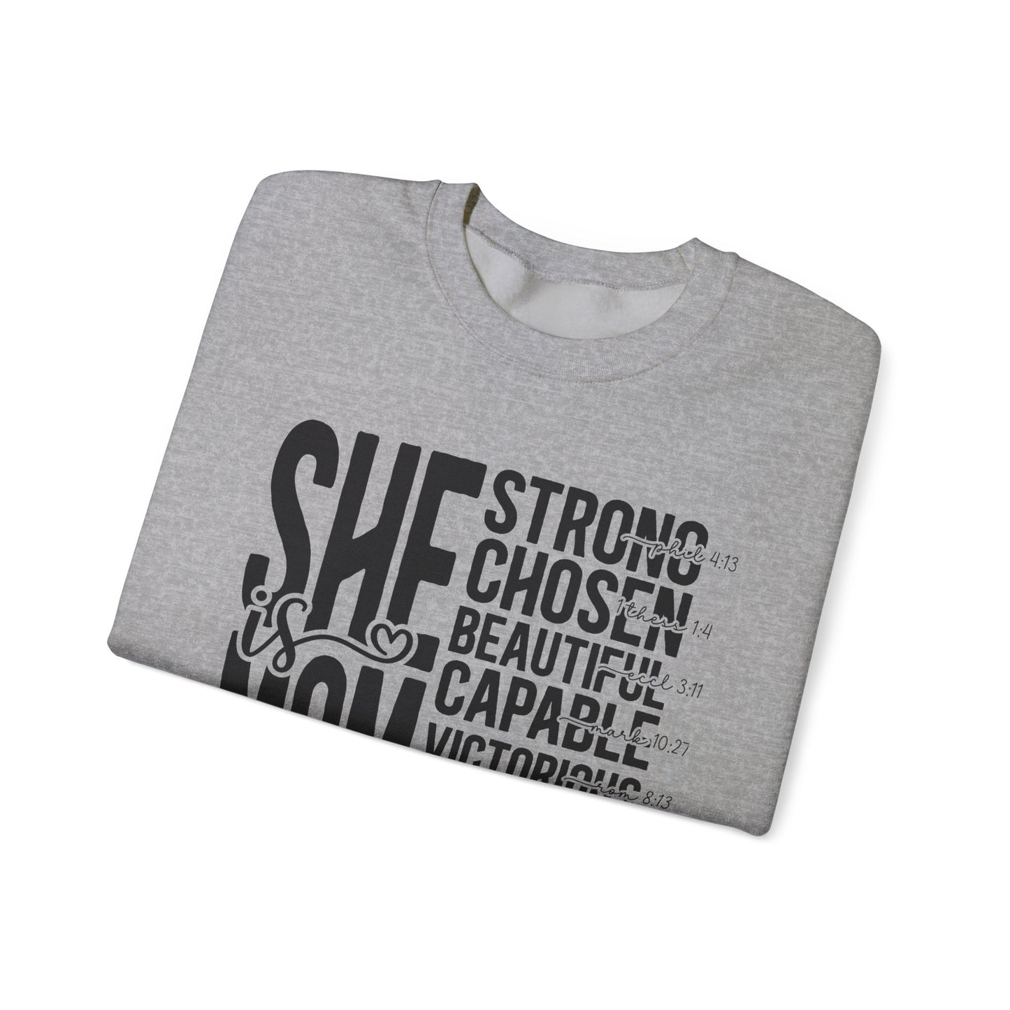 Inspirational Mom Crewneck Sweatshirt - Strong, Chosen, Capable Design