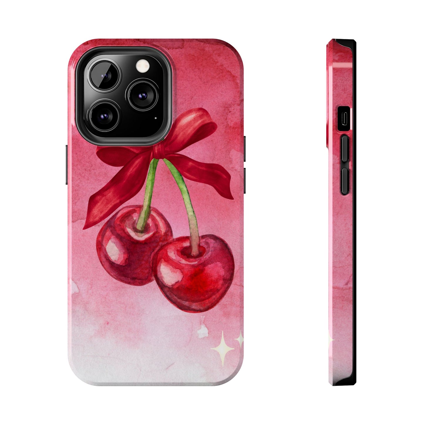 Red Watercolor Cherry and Bow Phone Case