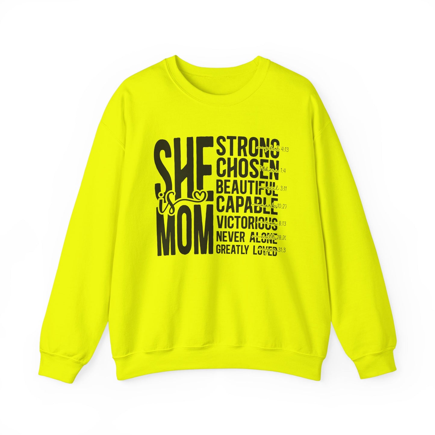 Inspirational Mom Crewneck Sweatshirt - Strong, Chosen, Capable Design