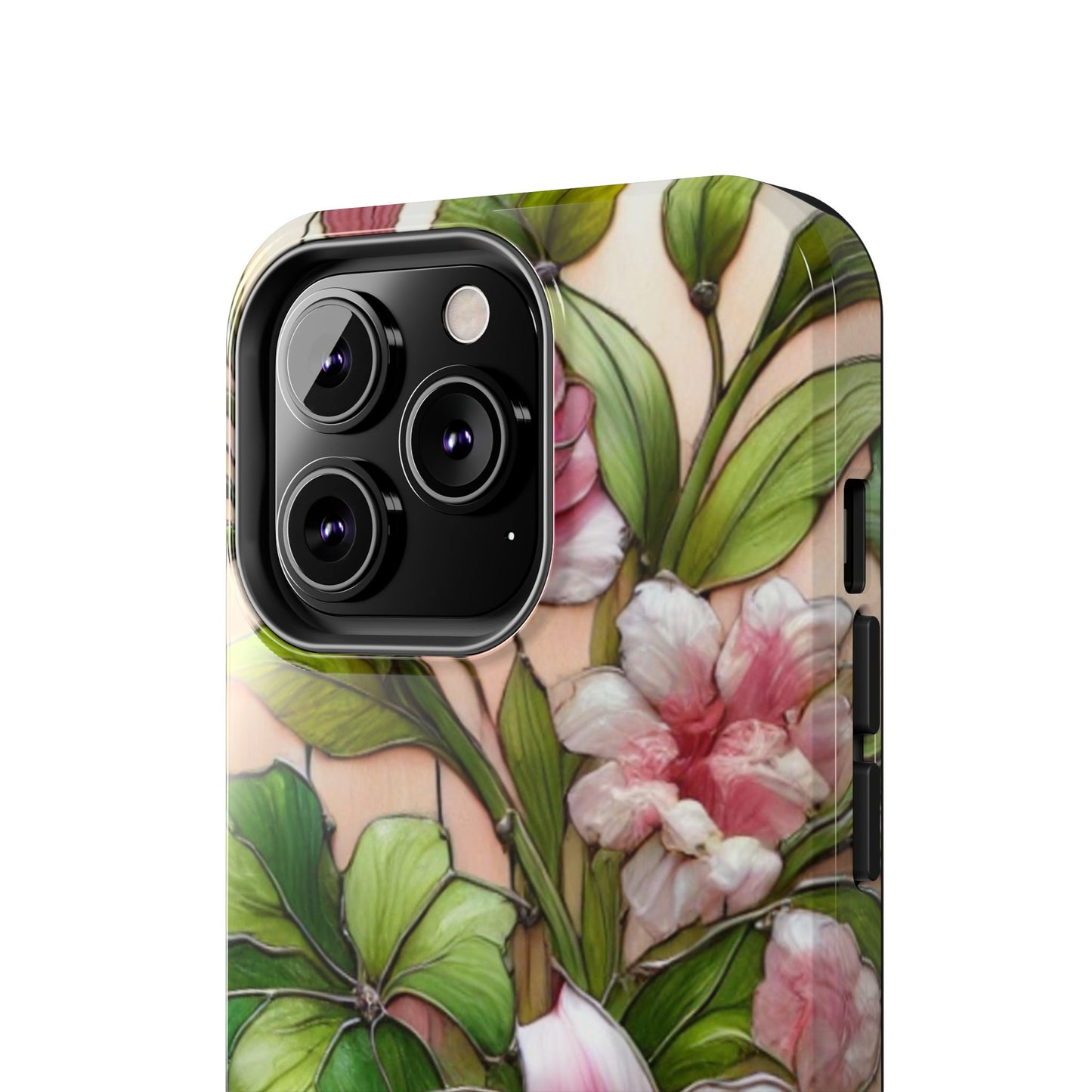 Floral Tough Phone Case - Durable Protection with Tropical Hibiscus Pink and Green Design