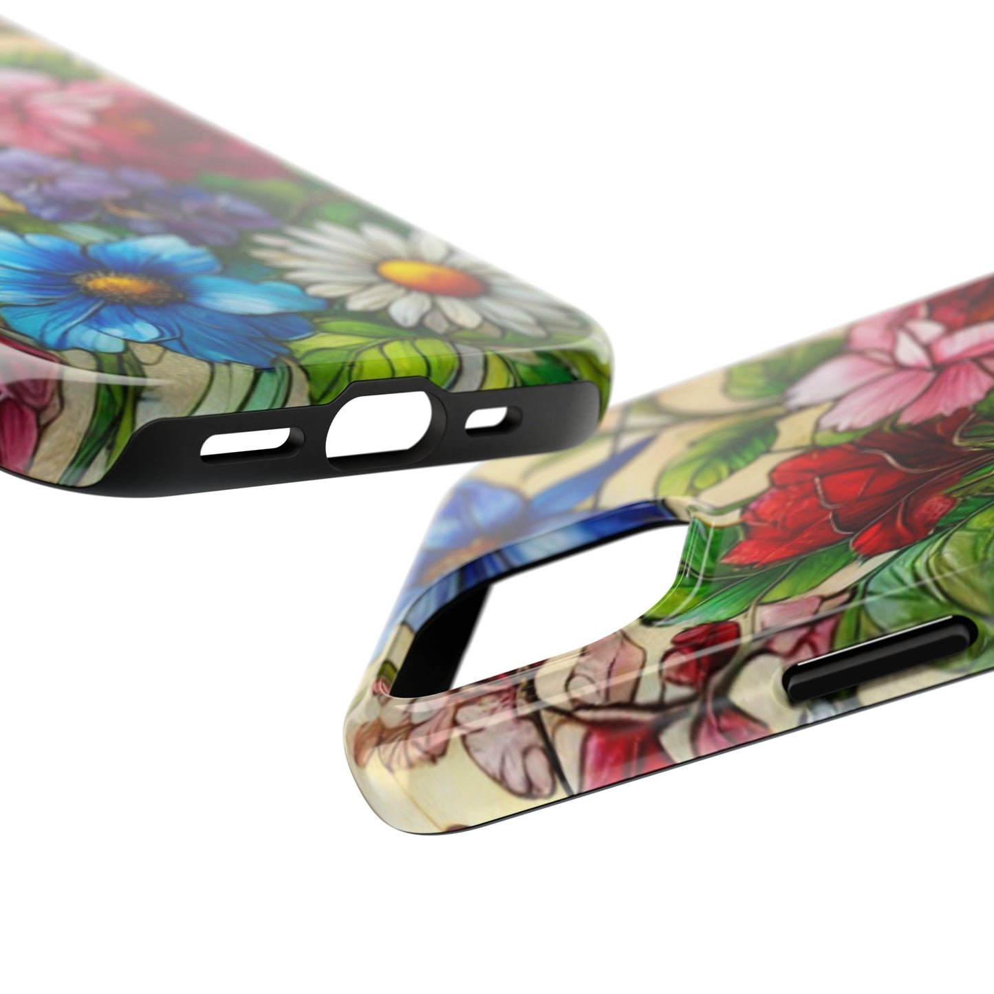 Colorful Floral Stained Glass Look Tough Phone Case - Durable Protection with Vibrant Flower Design