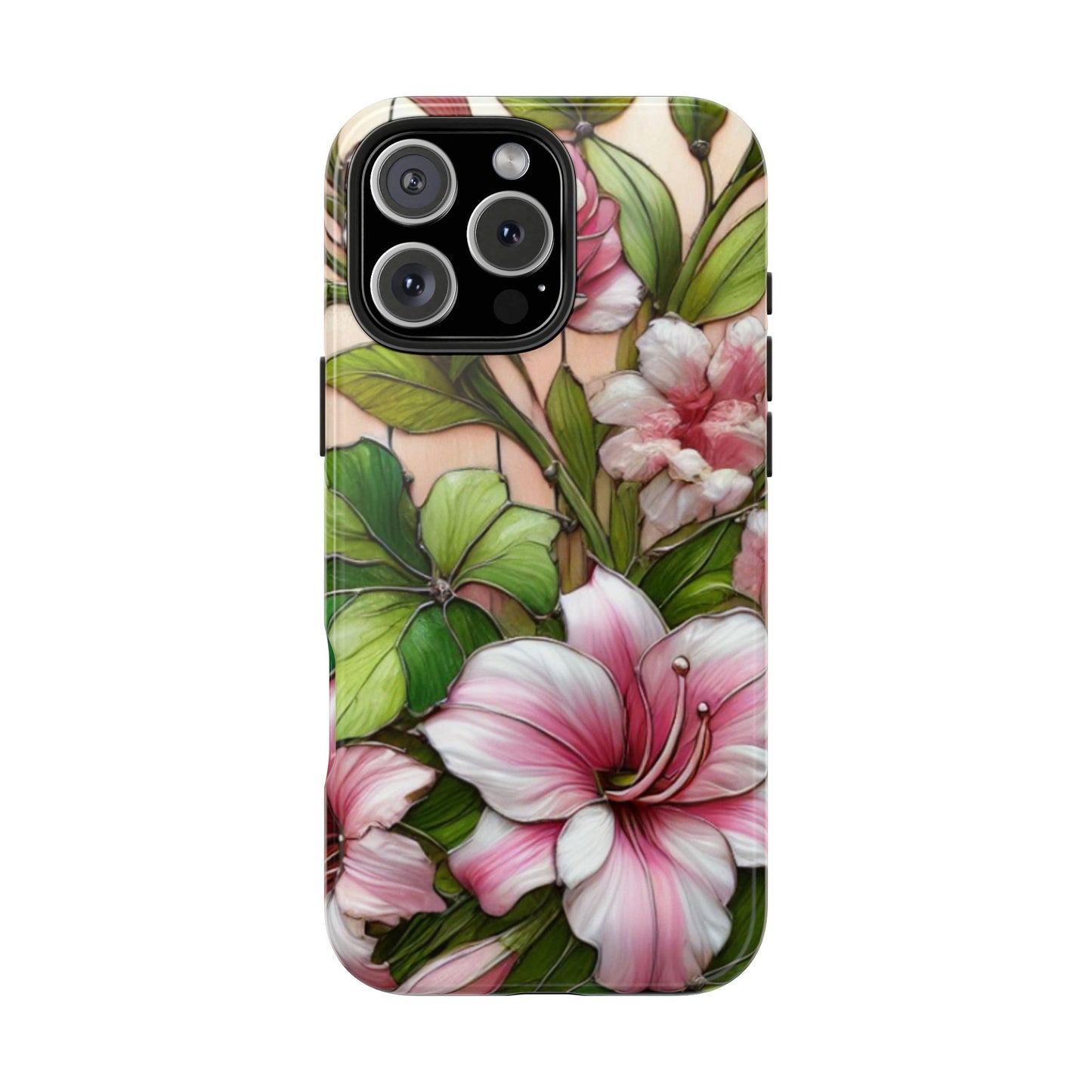 Floral Tough Phone Case - Durable Protection with Tropical Hibiscus Pink and Green Design