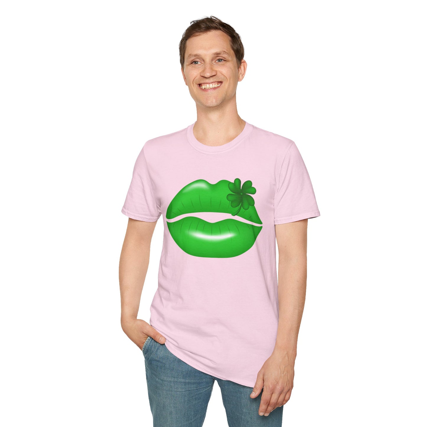 Luck of the Irish Unisex Softstyle T-Shirt - Green Kiss & Shamrock Design