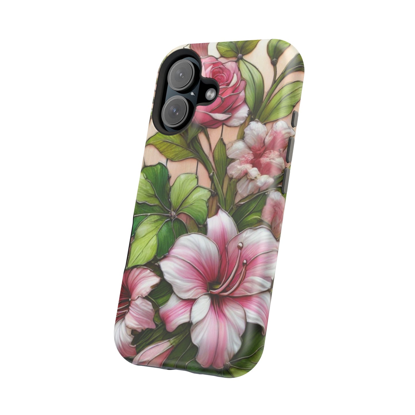 Elegant Pink & Green Floral MAGNETIC Tough Cases - Durable Phone Protection
