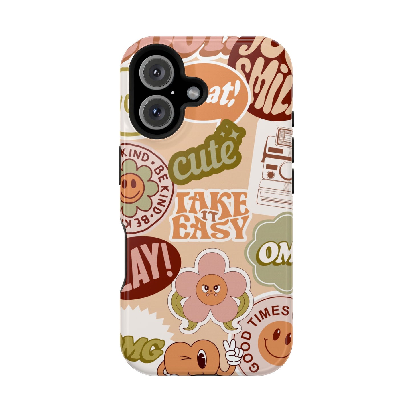 Cute Retro, Positive Affirmation Sticker Phone Case, Funky Phone Cover, Vibrant Design, Ideal Gift for Teens