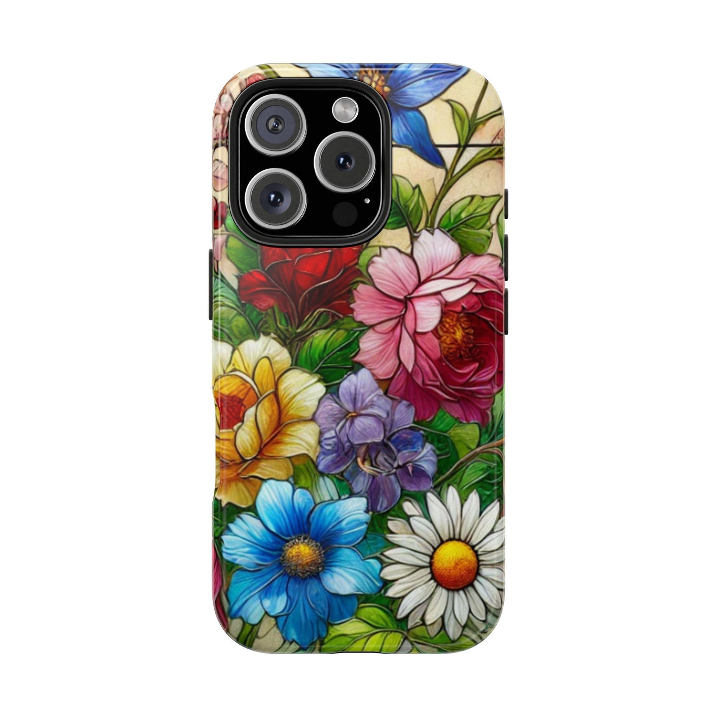 Colorful Floral Stained Glass Look Tough Phone Case - Durable Protection with Vibrant Flower Design