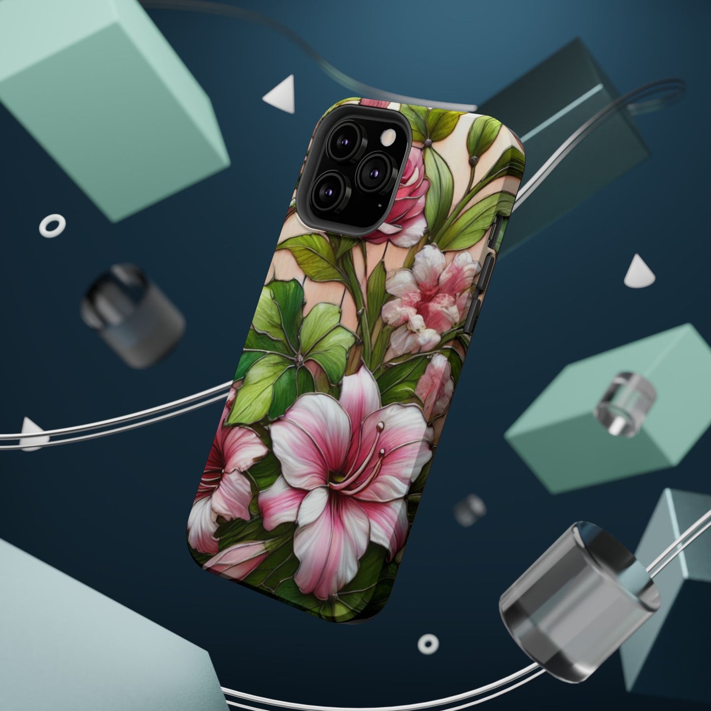 Elegant Pink & Green Floral MAGNETIC Tough Cases - Durable Phone Protection