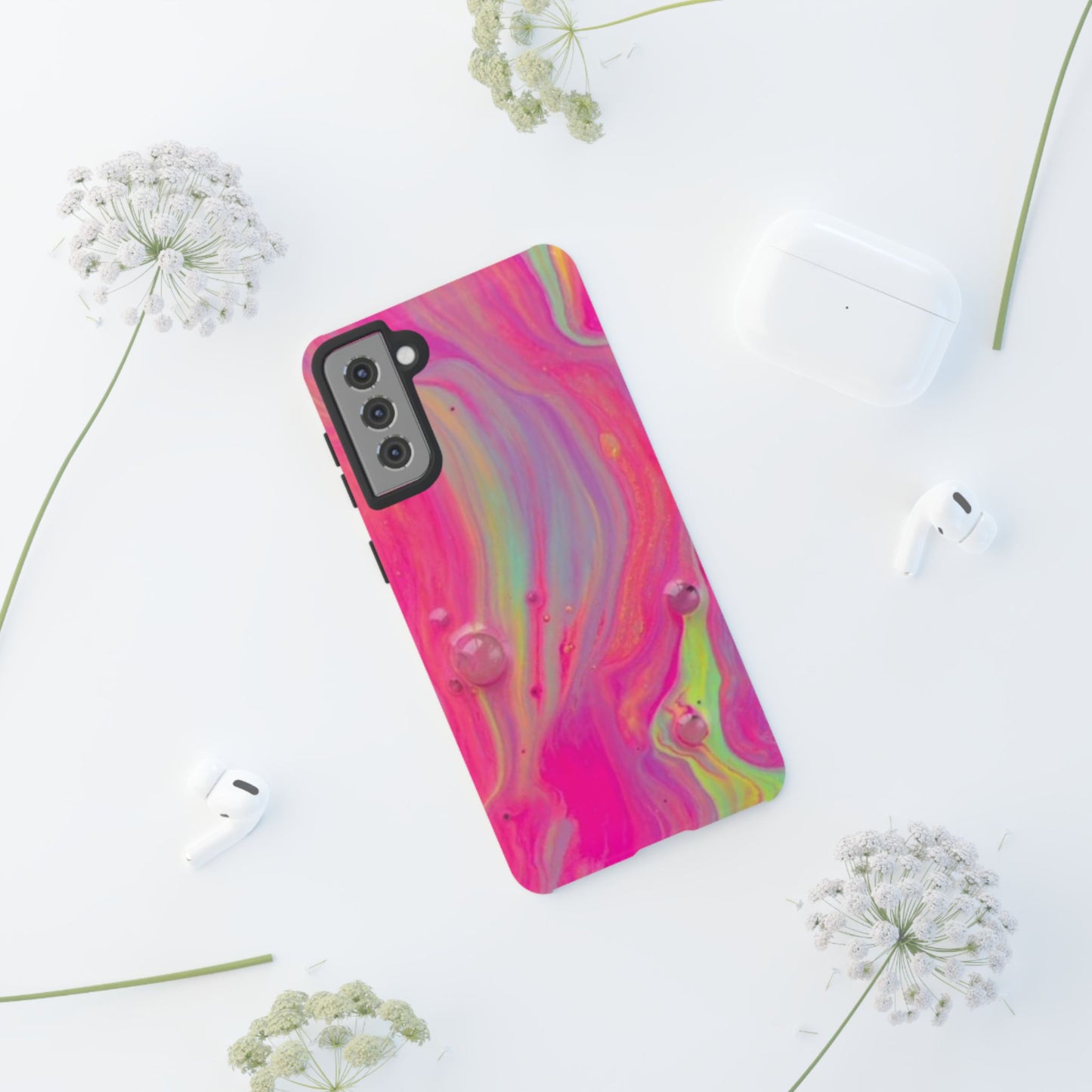 Pink Trendy Futuristic Tough Phone Case with Colorful Abstract Design for Samsung