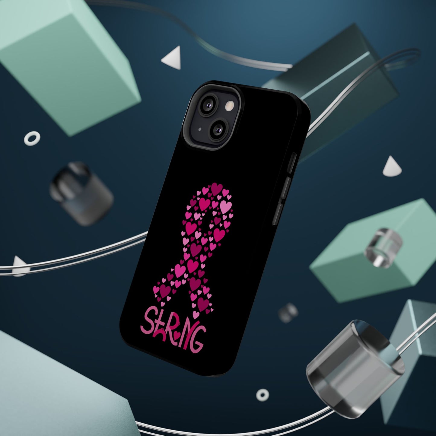 Pink Ribbon Magnetic Phone Case - Strong Heart Design, Cancer Awareness, Gift for Supporters for IPhone