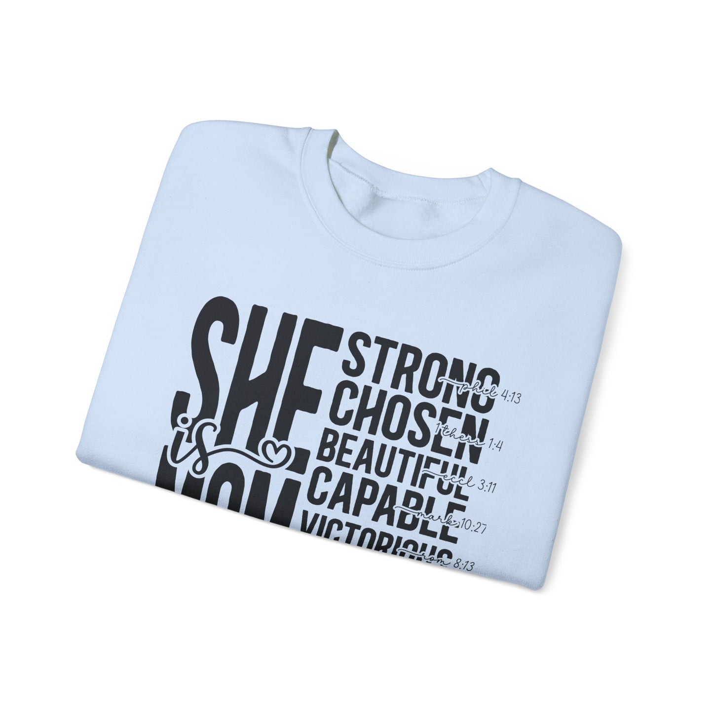 Inspirational Mom Crewneck Sweatshirt - Strong, Chosen, Capable Design