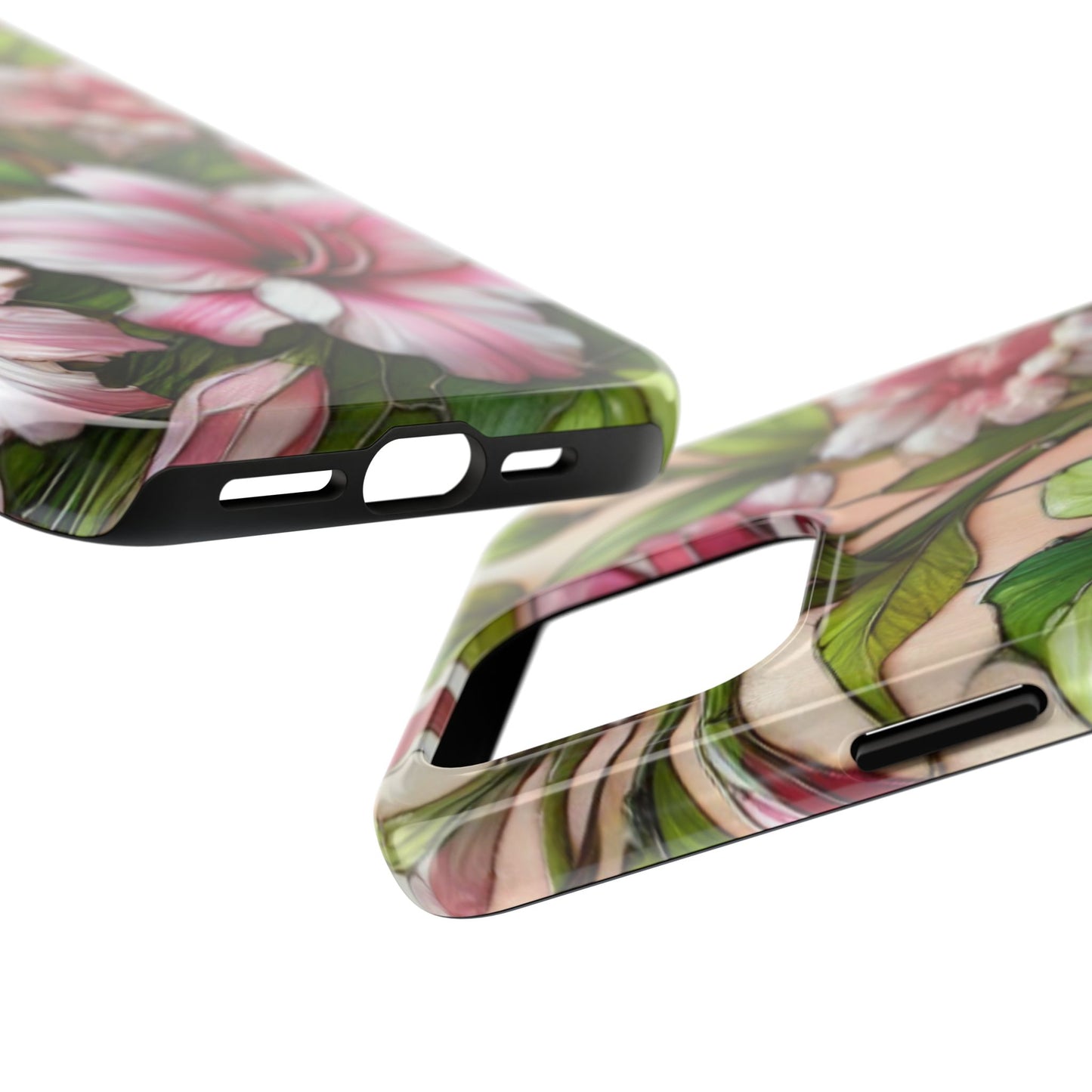 Floral Tough Phone Case - Durable Protection with Tropical Hibiscus Pink and Green Design