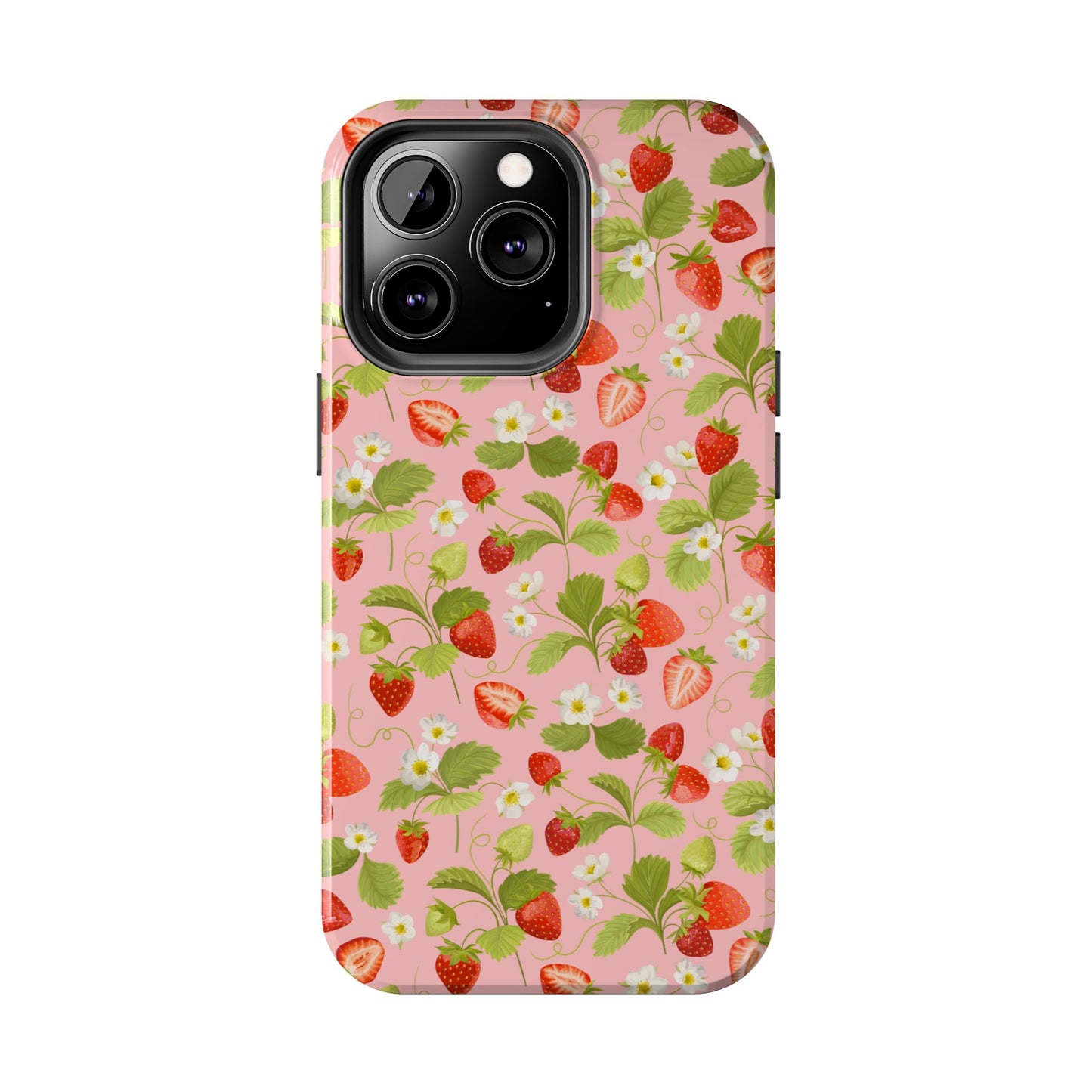Strawberry Floral Tough Phone Case, Cute Phone Cover, Nature Lovers Gift, Summer Vibe, Durable Phone Protector, Trendy Tech Accessory