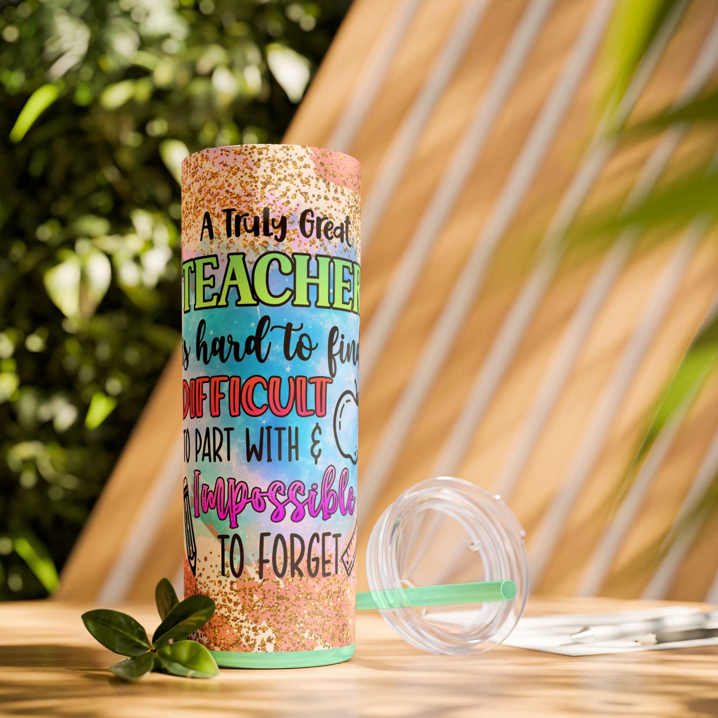Glitter Teacher Appreciation Skinny Tumbler with Straw - Perfect Gift for Educators