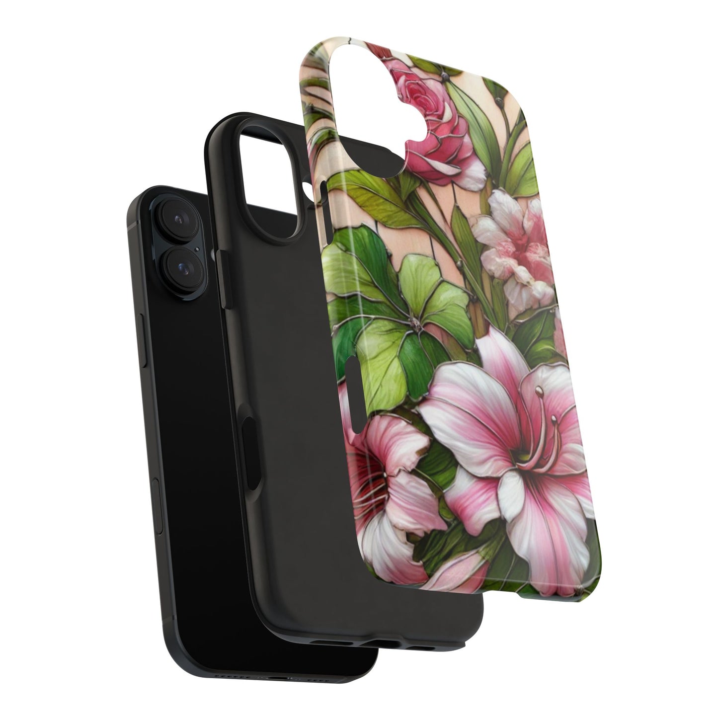 Floral Tough Phone Case - Durable Protection with Tropical Hibiscus Pink and Green Design