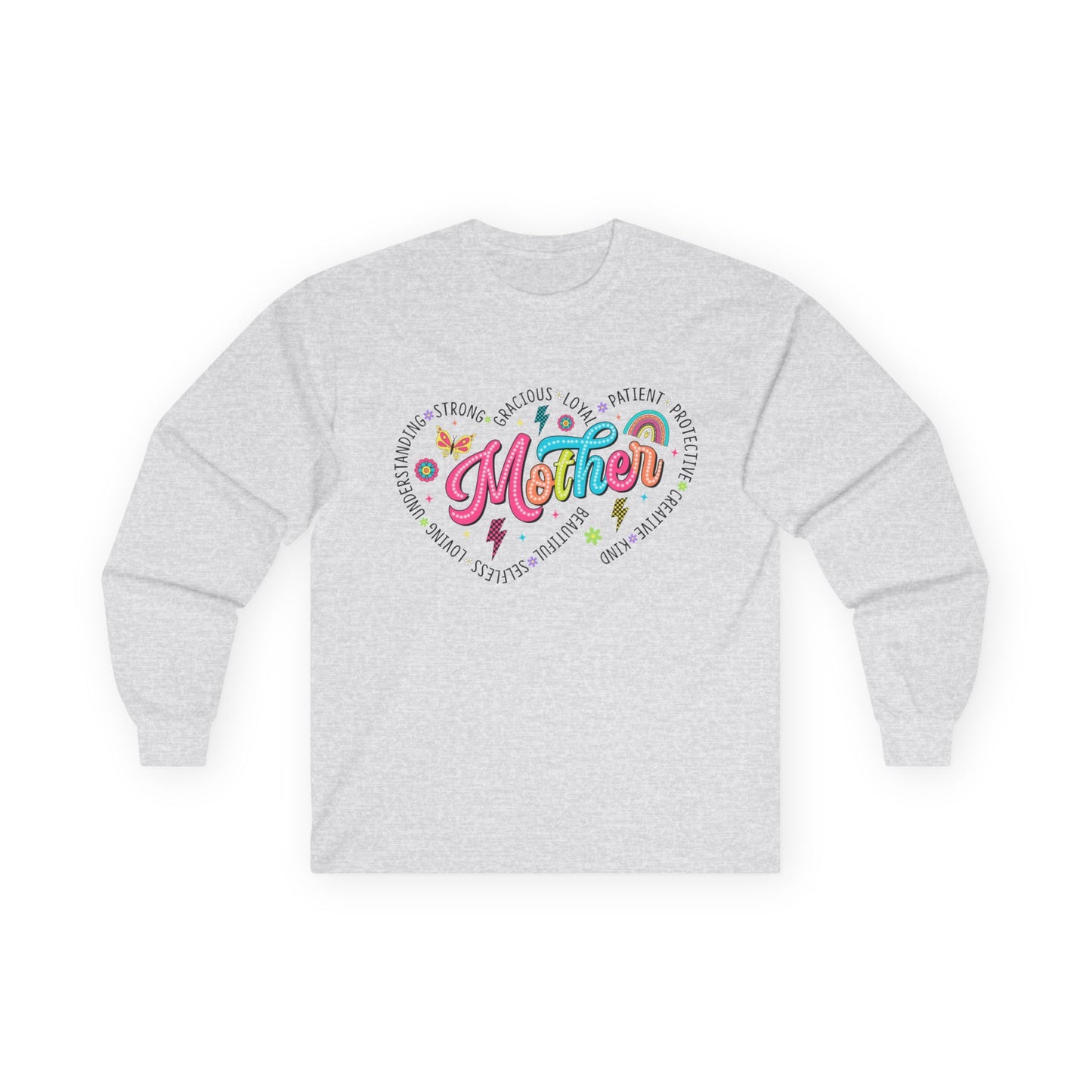 Colorful Mother Heart Words Silhouette Love Long Sleeve Tee