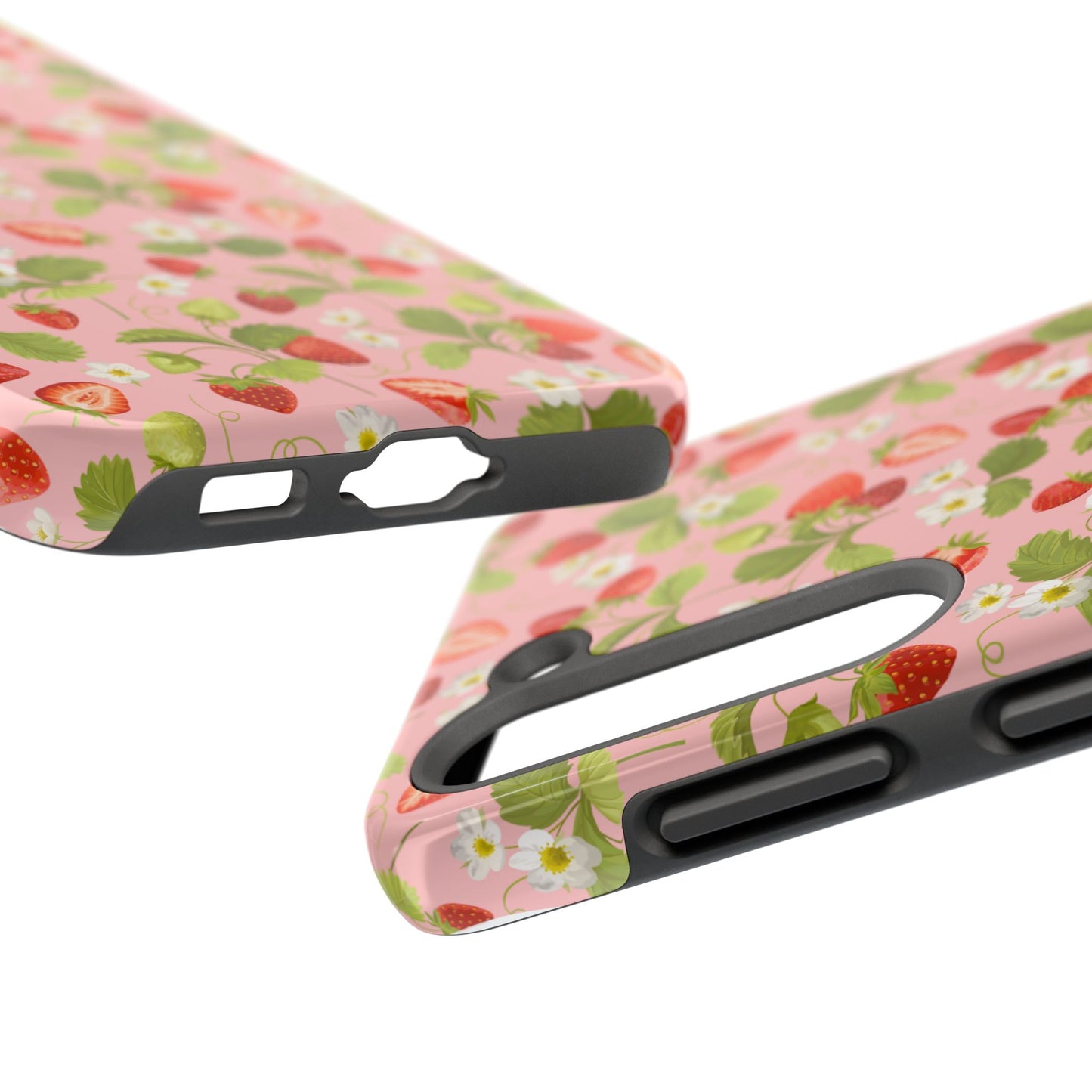 Strawberry Floral Tough Phone Case, Cute Phone Cover, Nature Lovers Gift, Summer Vibe, Durable Phone Protector, Trendy Tech Accessory