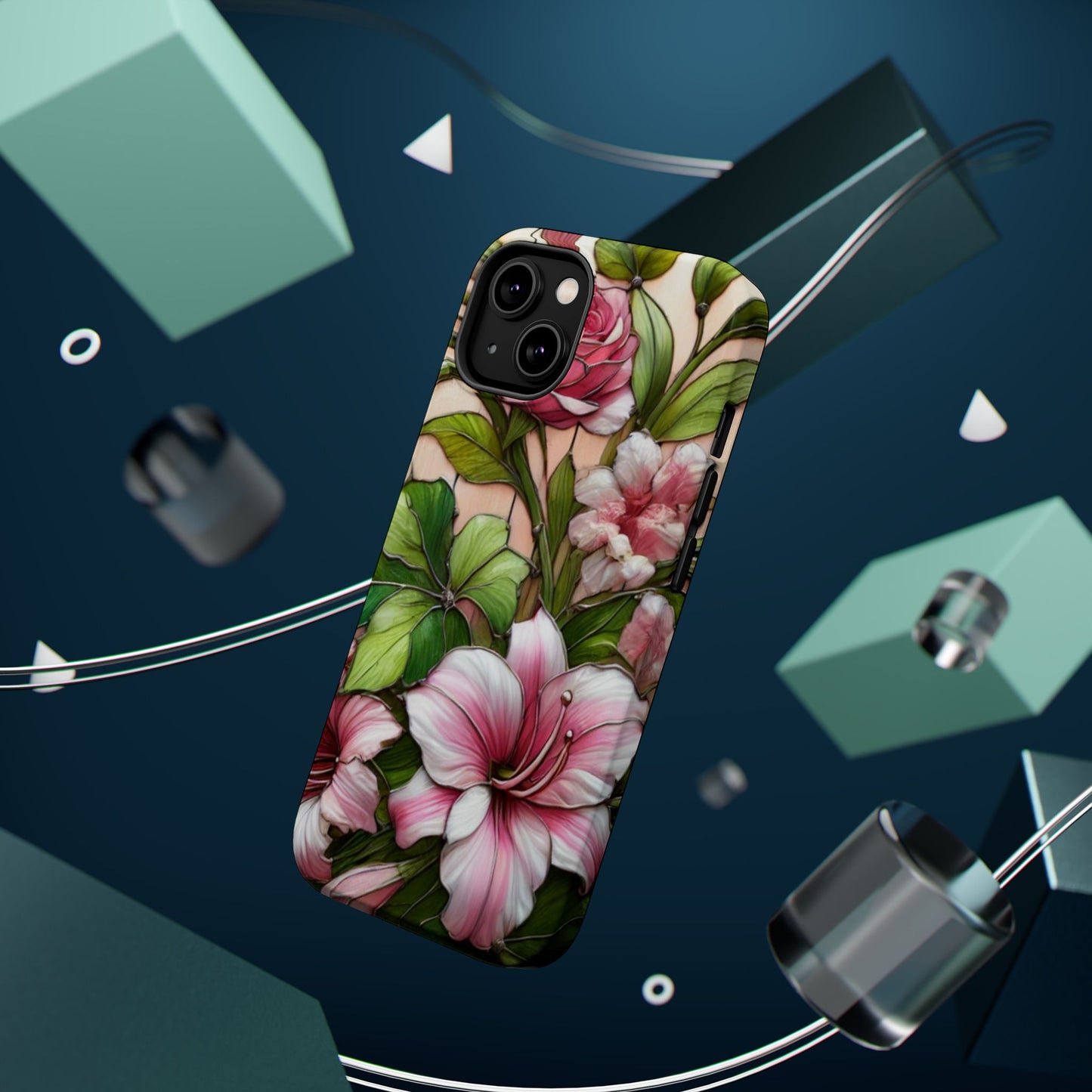 Elegant Pink & Green Floral MAGNETIC Tough Cases - Durable Phone Protection