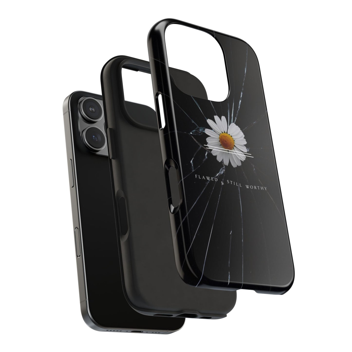 Flawed But Still Worthy Phone Case - Tough Cases, Inspirational Gift, Floral Design, Self-Love