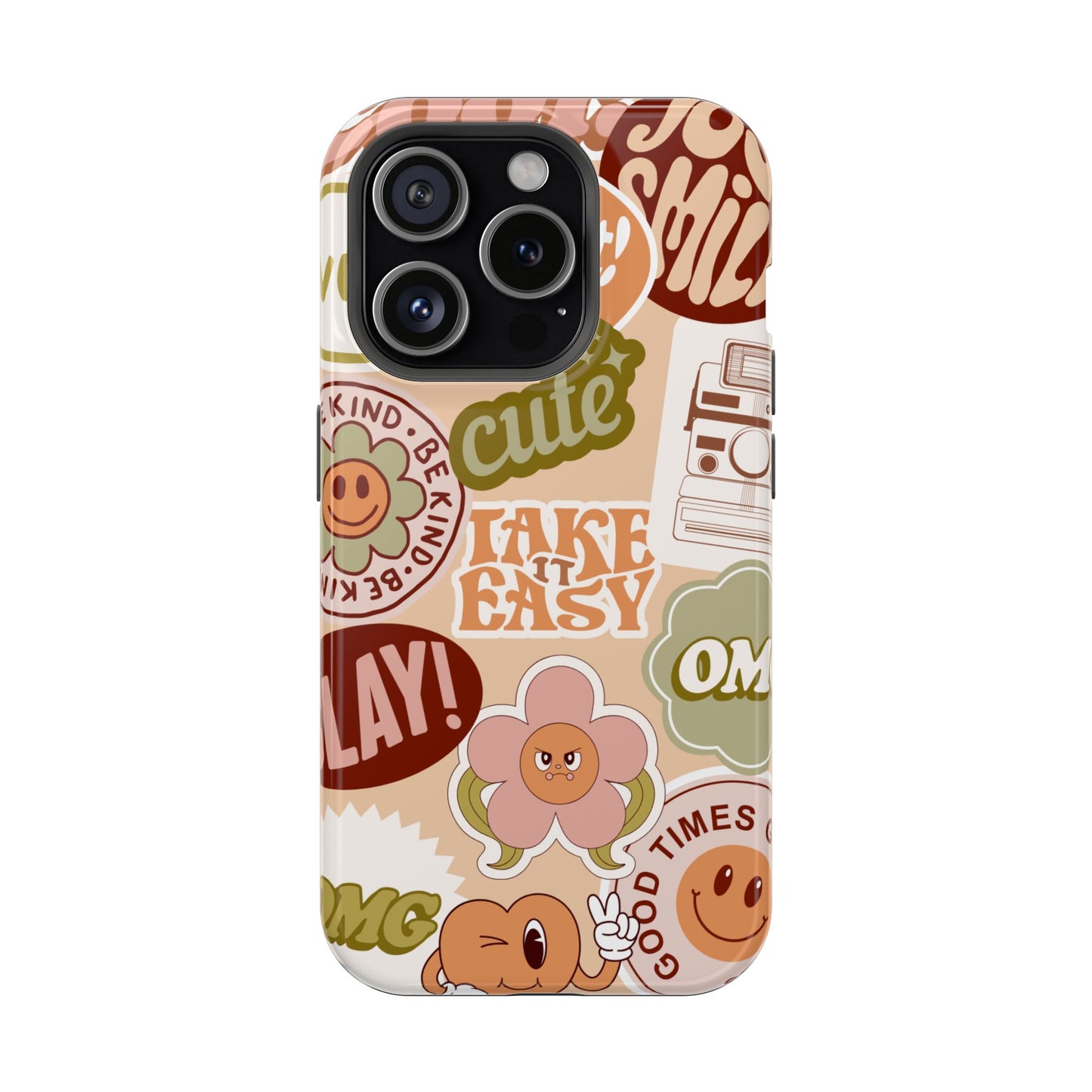 Cute Retro, Positive Affirmation Sticker Phone Case, Funky Phone Cover, Vibrant Design, Ideal Gift for Teens