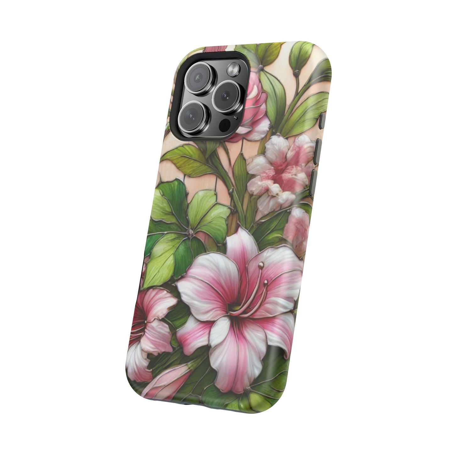 Elegant Pink & Green Floral MAGNETIC Tough Cases - Durable Phone Protection