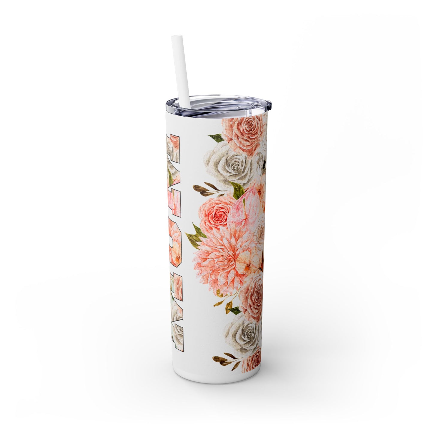 Floral MOM Skinny Tumbler with Straw - 20oz