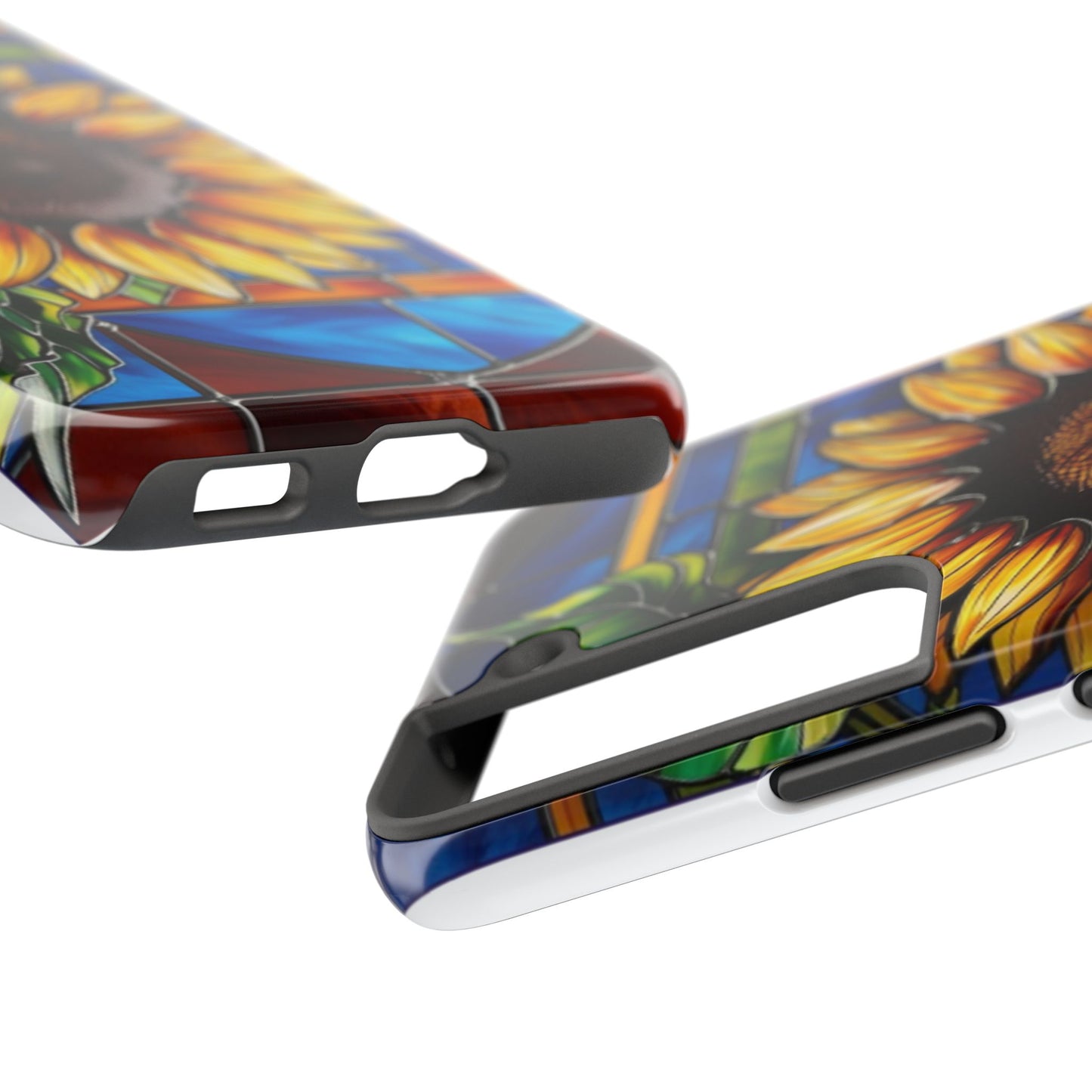 Vibrant Sunflower Tough Phone Case with Stained Glass Effect - Durable & Stylish Protection
