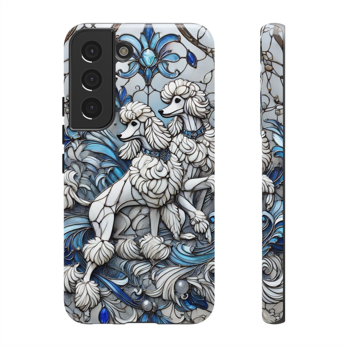 Phone Case - Elegant Blue and White Poodle Art for Samsung Phone
