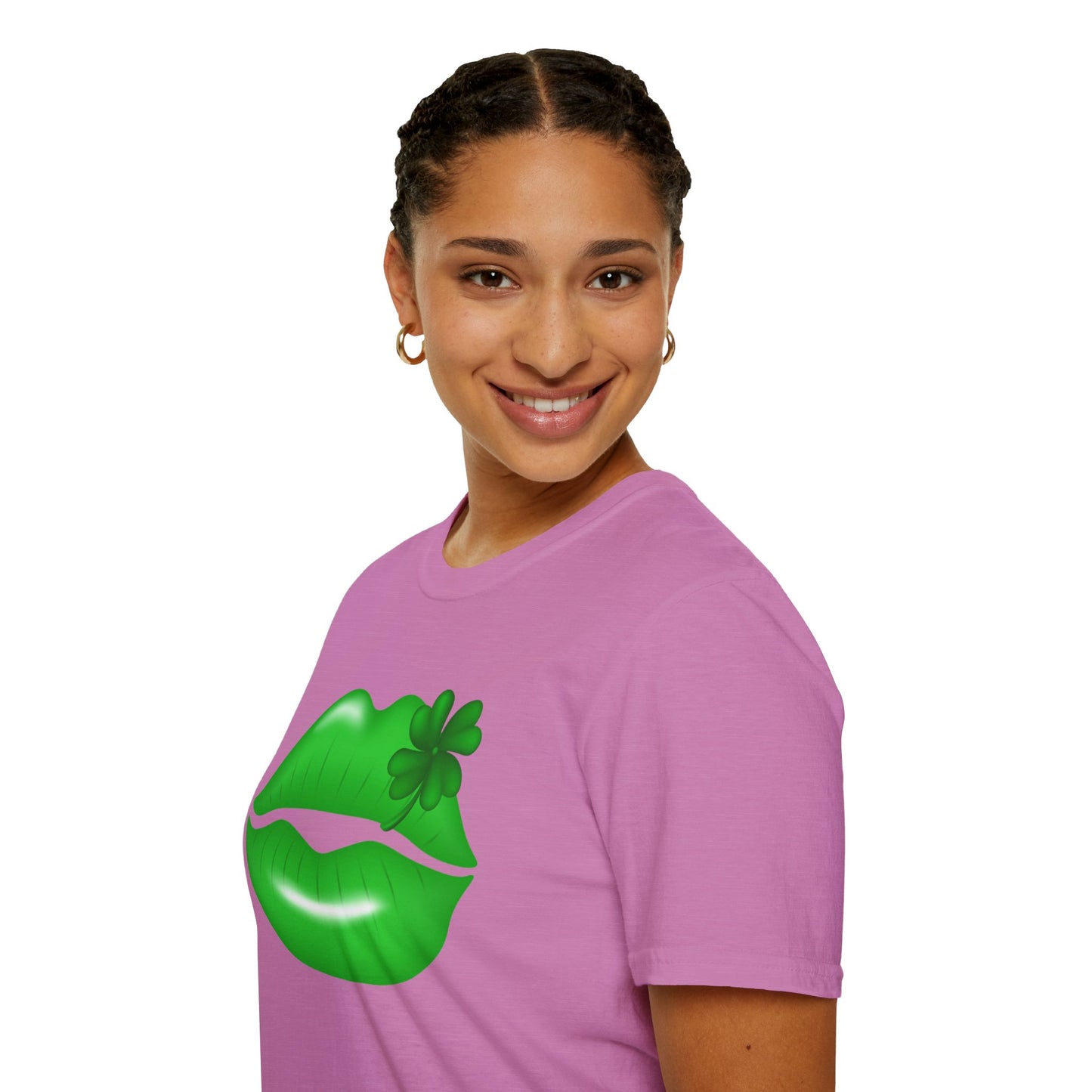 Luck of the Irish Unisex Softstyle T-Shirt - Green Kiss & Shamrock Design