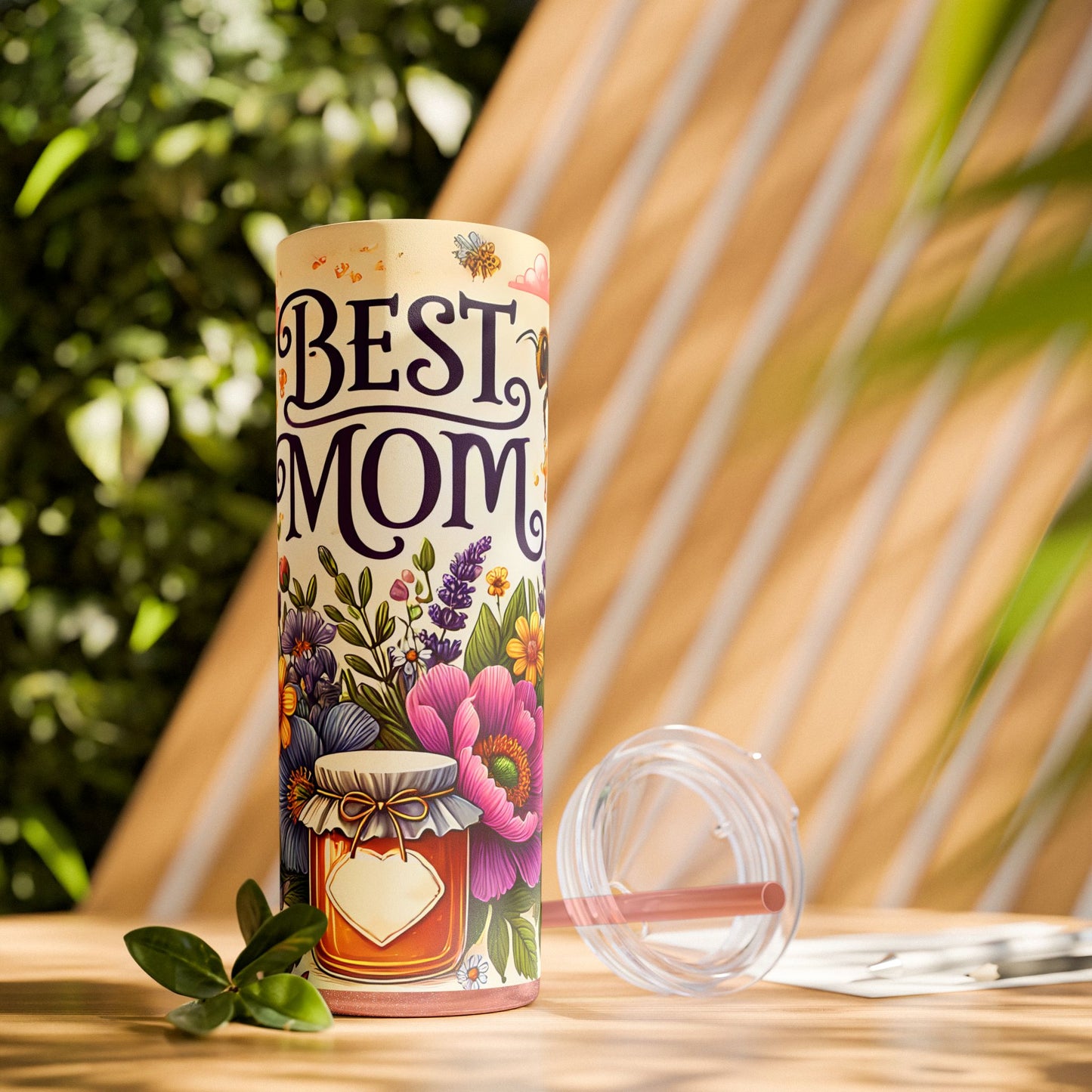 Best Mom Floral Skinny Tumbler with Straw – 20oz Insulated Drinkware for Mother's Day