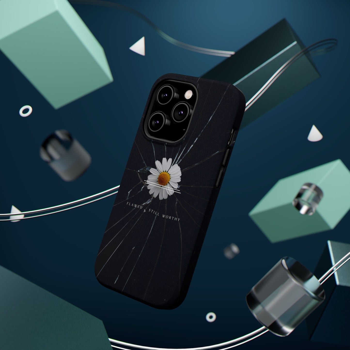 Flawed But Still Worthy Phone Case - Tough Cases, Inspirational Gift, Floral Design, Self-Love