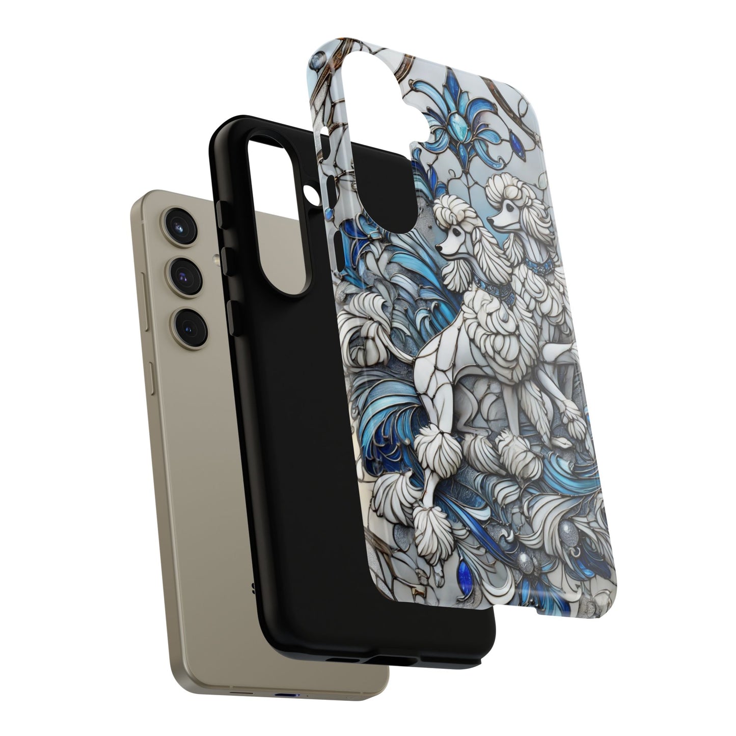 Phone Case - Elegant Blue and White Poodle Art for Samsung Phone