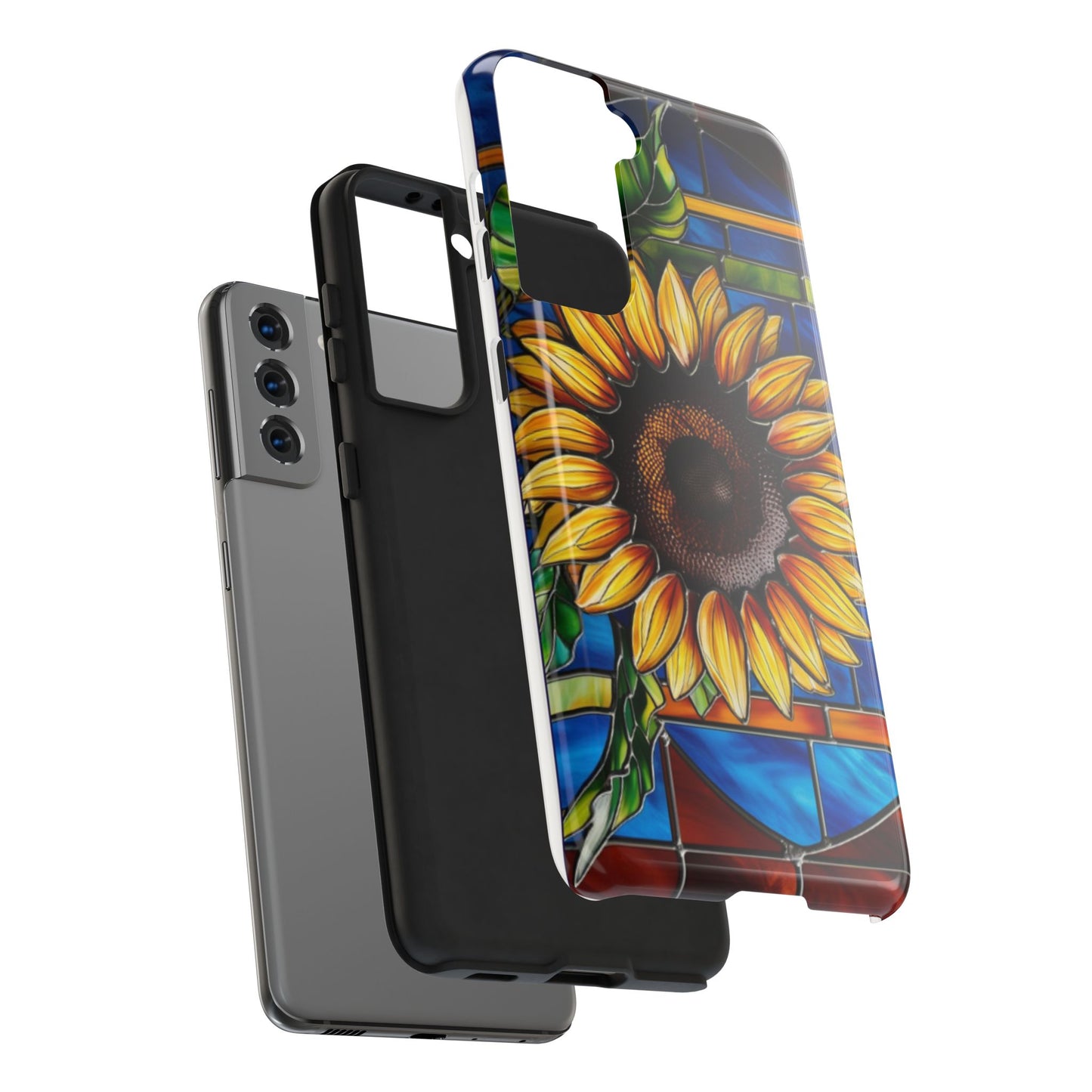 Vibrant Sunflower Tough Phone Case with Stained Glass Effect - Durable & Stylish Protection