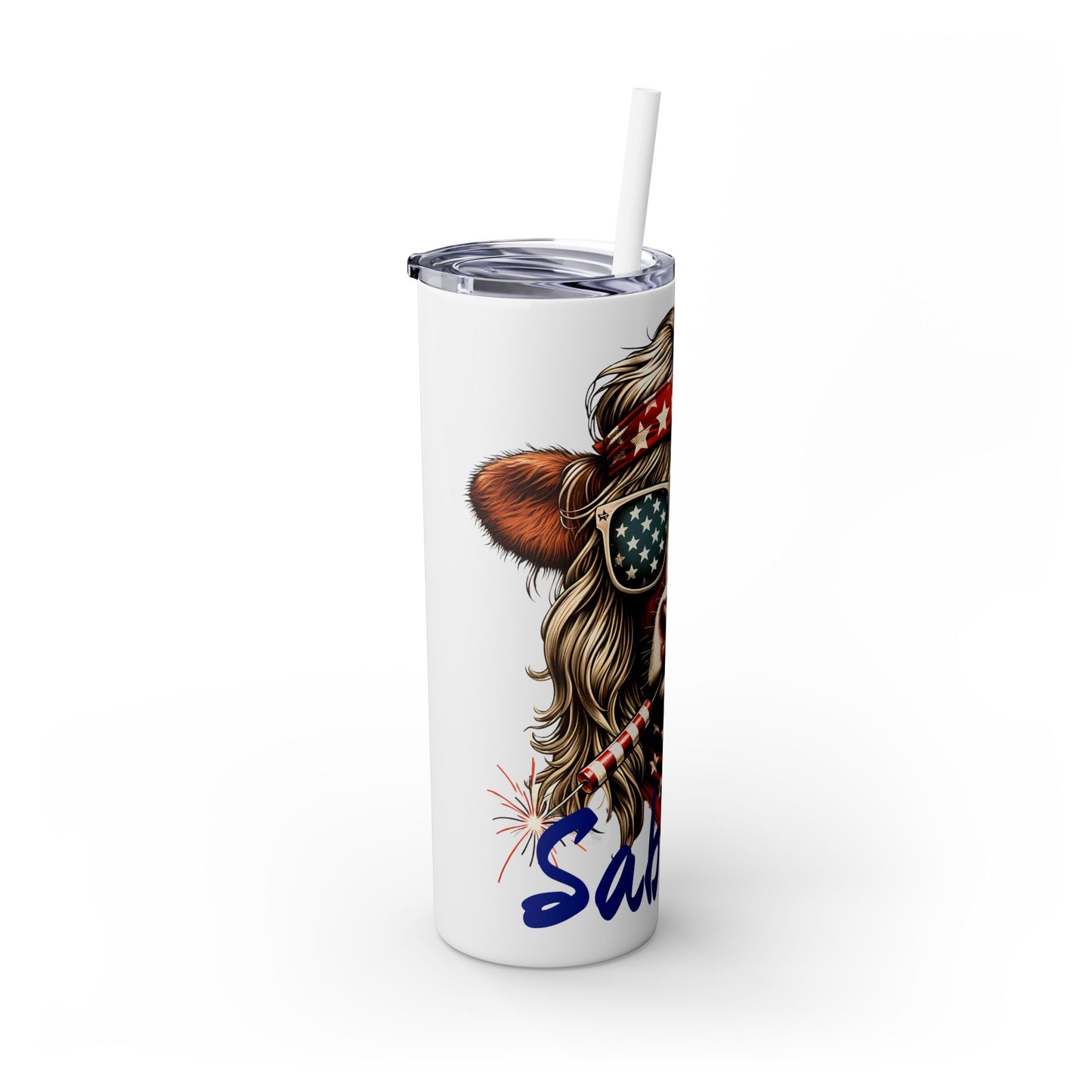 Personalized Patriotic Cow Tumbler, Custom Personalized Skinny Tumbler with Straw for Fourth of July