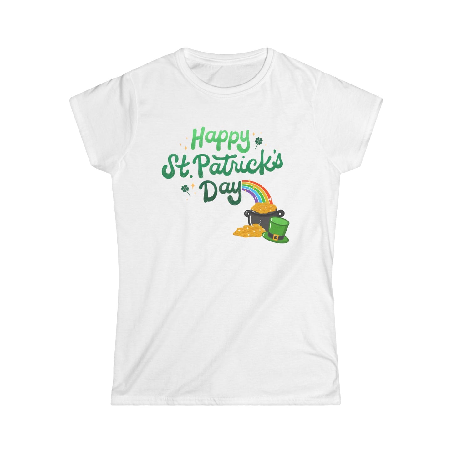 Happy St. Patrick's Day Women's Softstyle Tee - Festive Green Rainbow Design