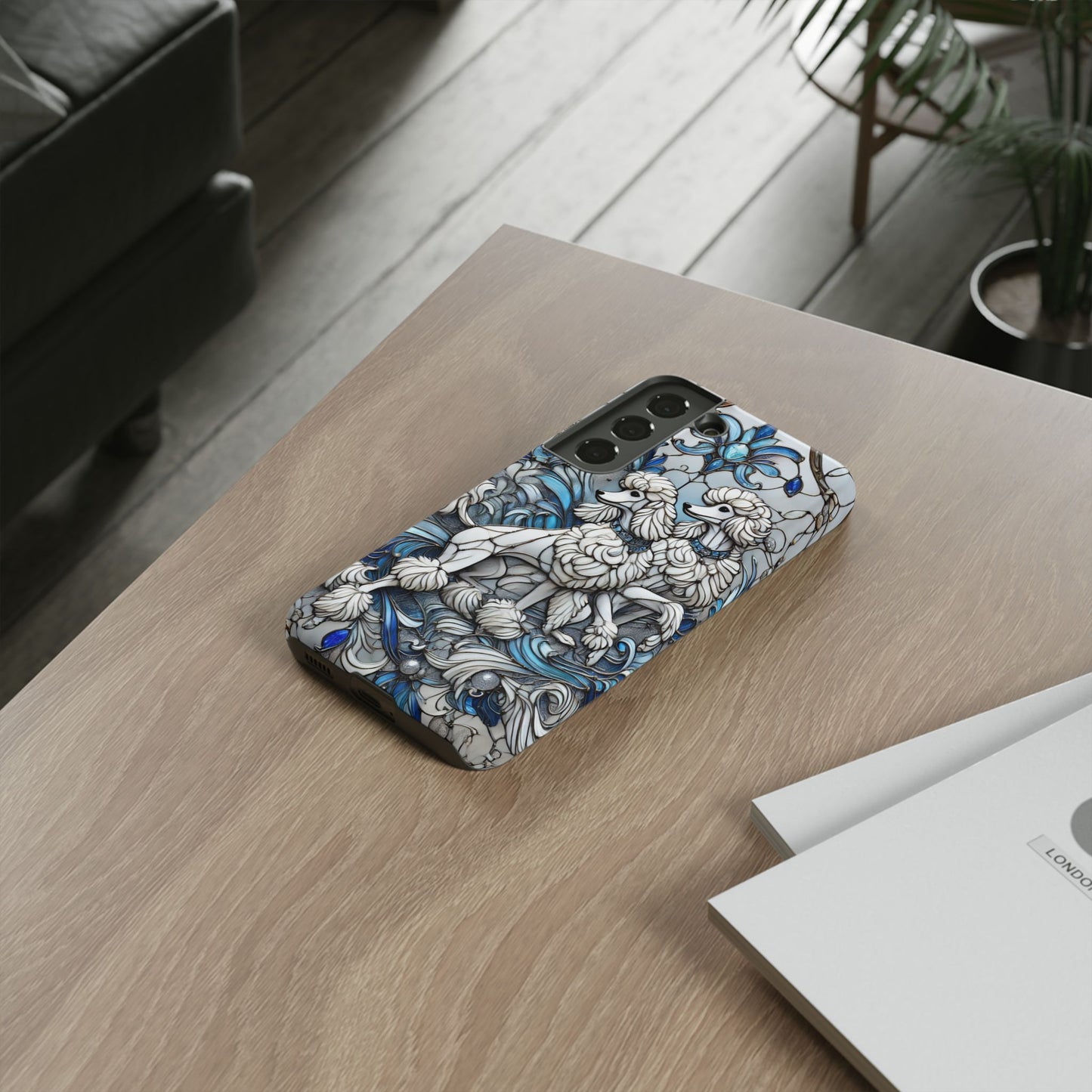 Phone Case - Elegant Blue and White Poodle Art for Samsung Phone
