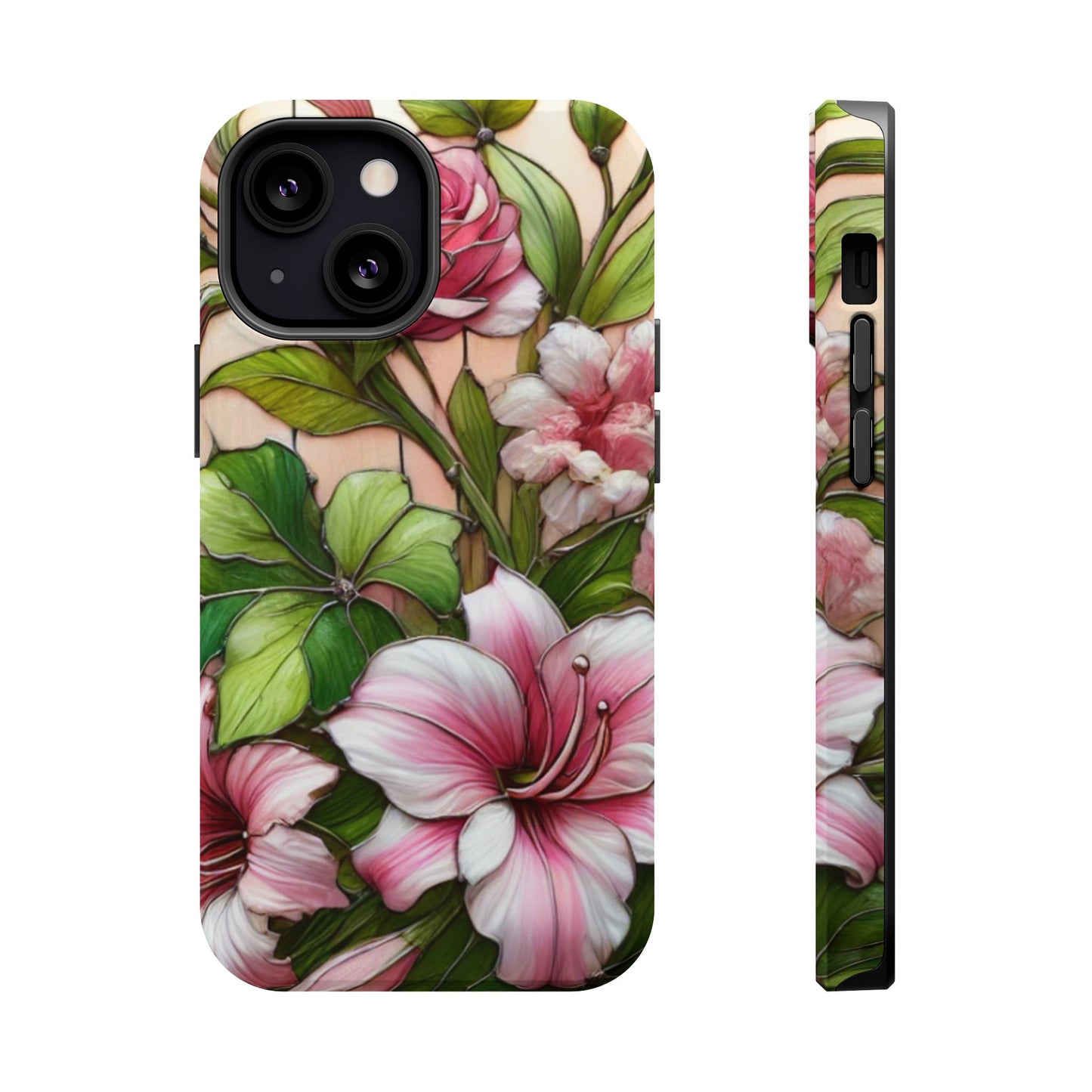 Elegant Pink & Green Floral MAGNETIC Tough Cases - Durable Phone Protection