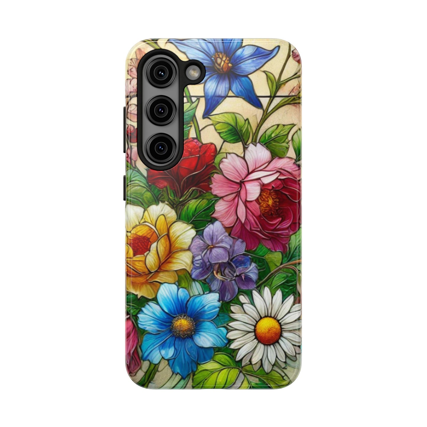 Colorful Floral Stained Glass Look Tough Phone Case - Durable Protection with Vibrant Flower Design