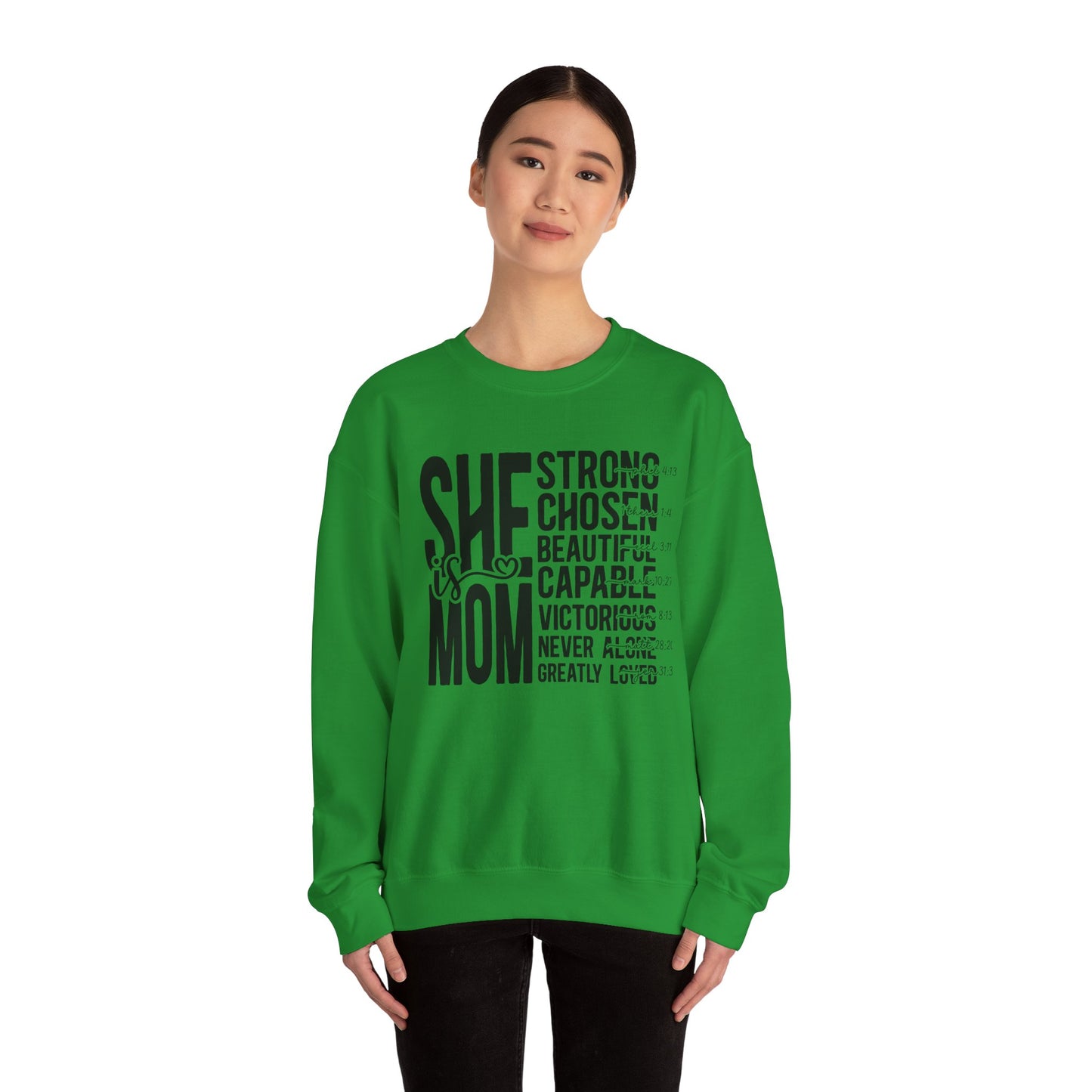 Inspirational Mom Crewneck Sweatshirt - Strong, Chosen, Capable Design