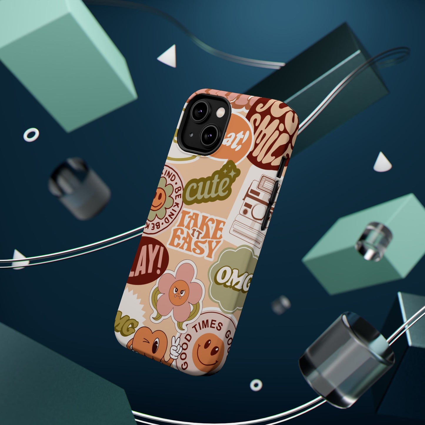 Cute Retro, Positive Affirmation Sticker Phone Case, Funky Phone Cover, Vibrant Design, Ideal Gift for Teens