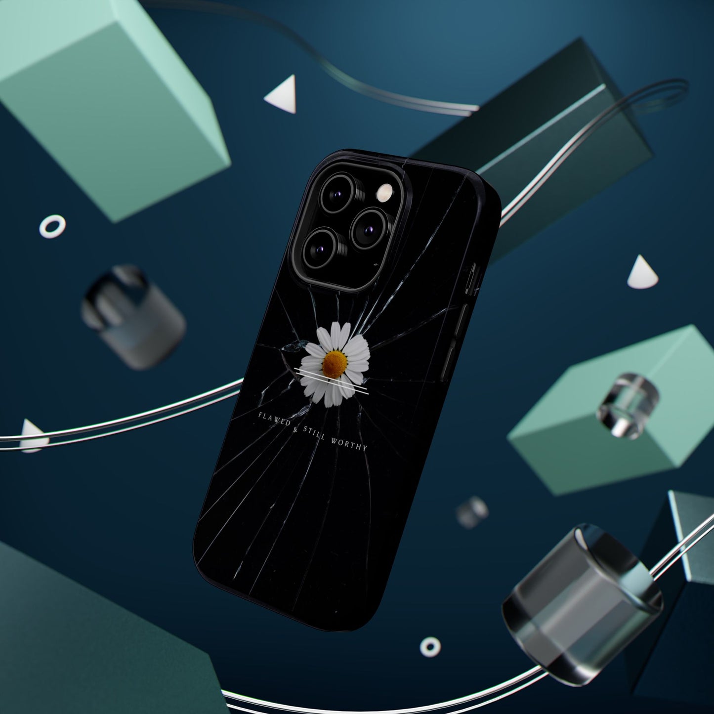 Flawed But Still Worthy Phone Case - Tough Cases, Inspirational Gift, Floral Design, Self-Love
