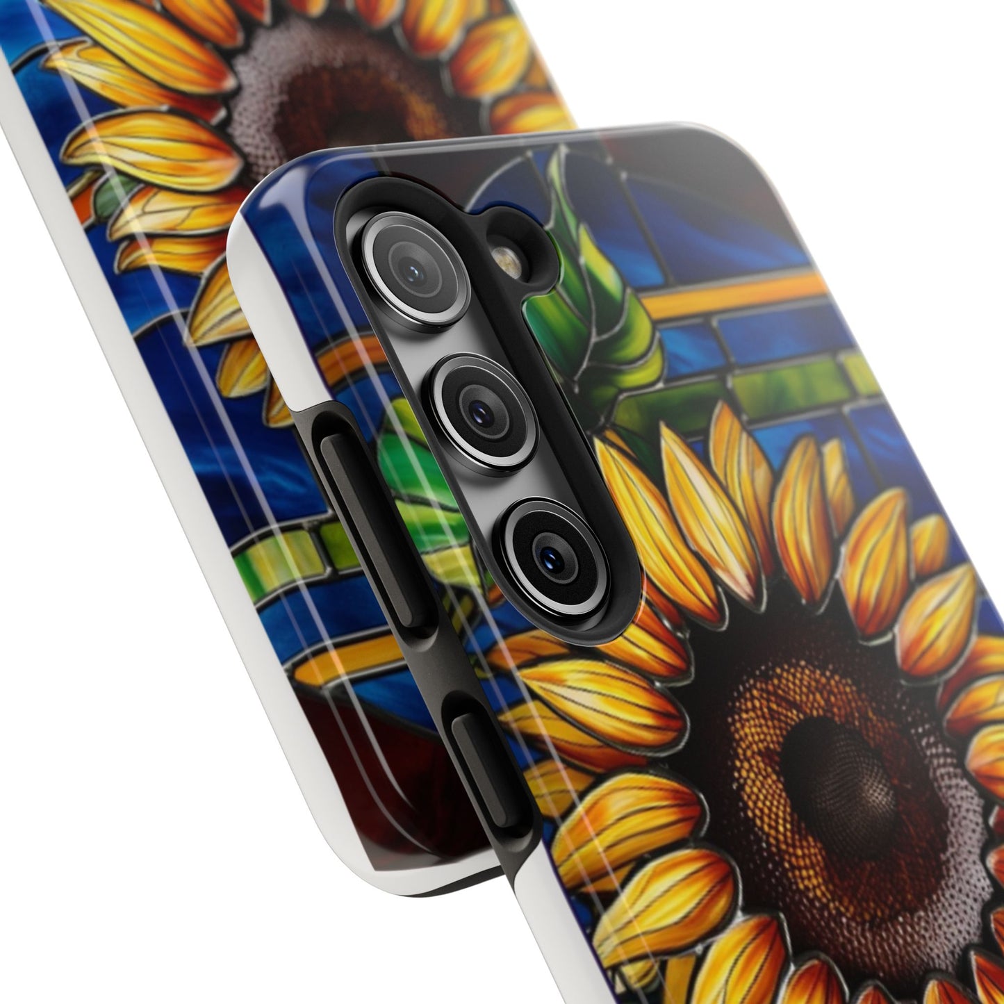 Vibrant Sunflower Tough Phone Case with Stained Glass Effect - Durable & Stylish Protection