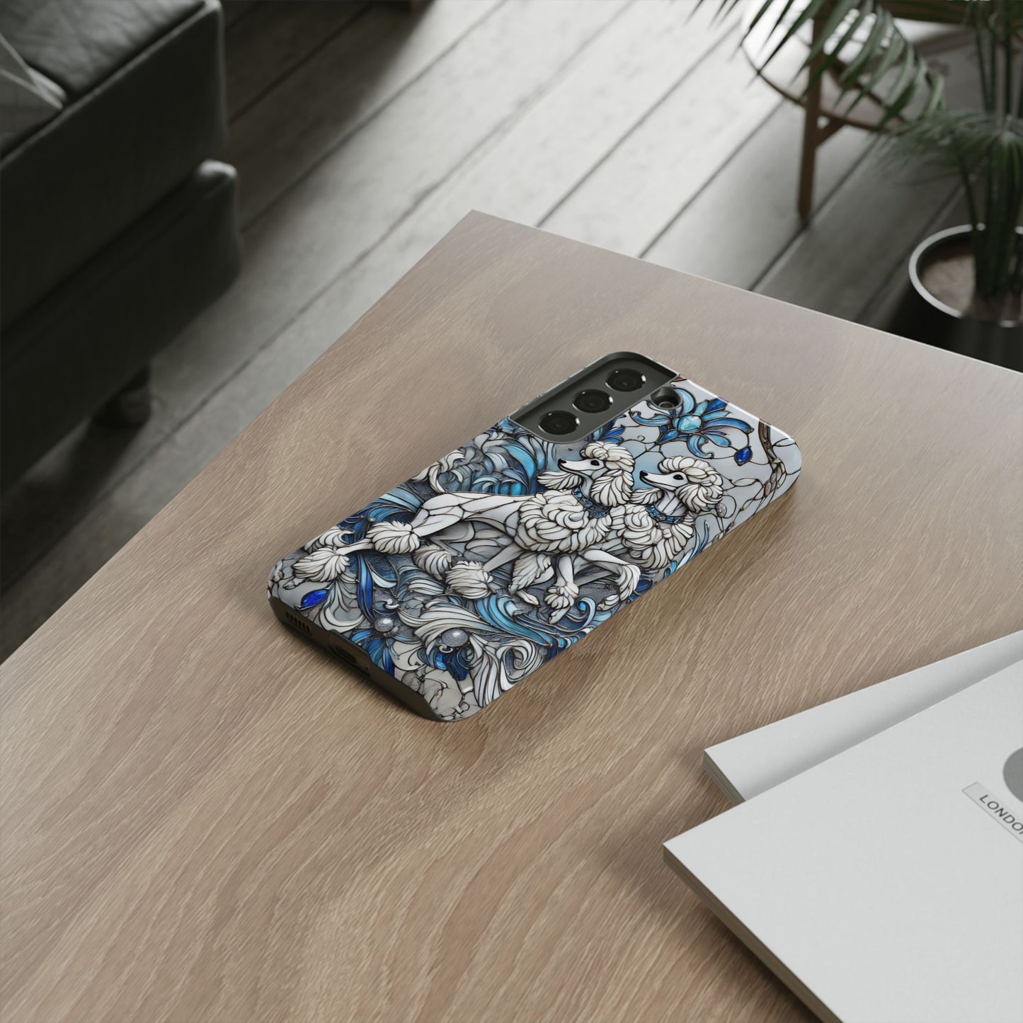 Phone Case - Elegant Blue and White Poodle Art for Samsung Phone