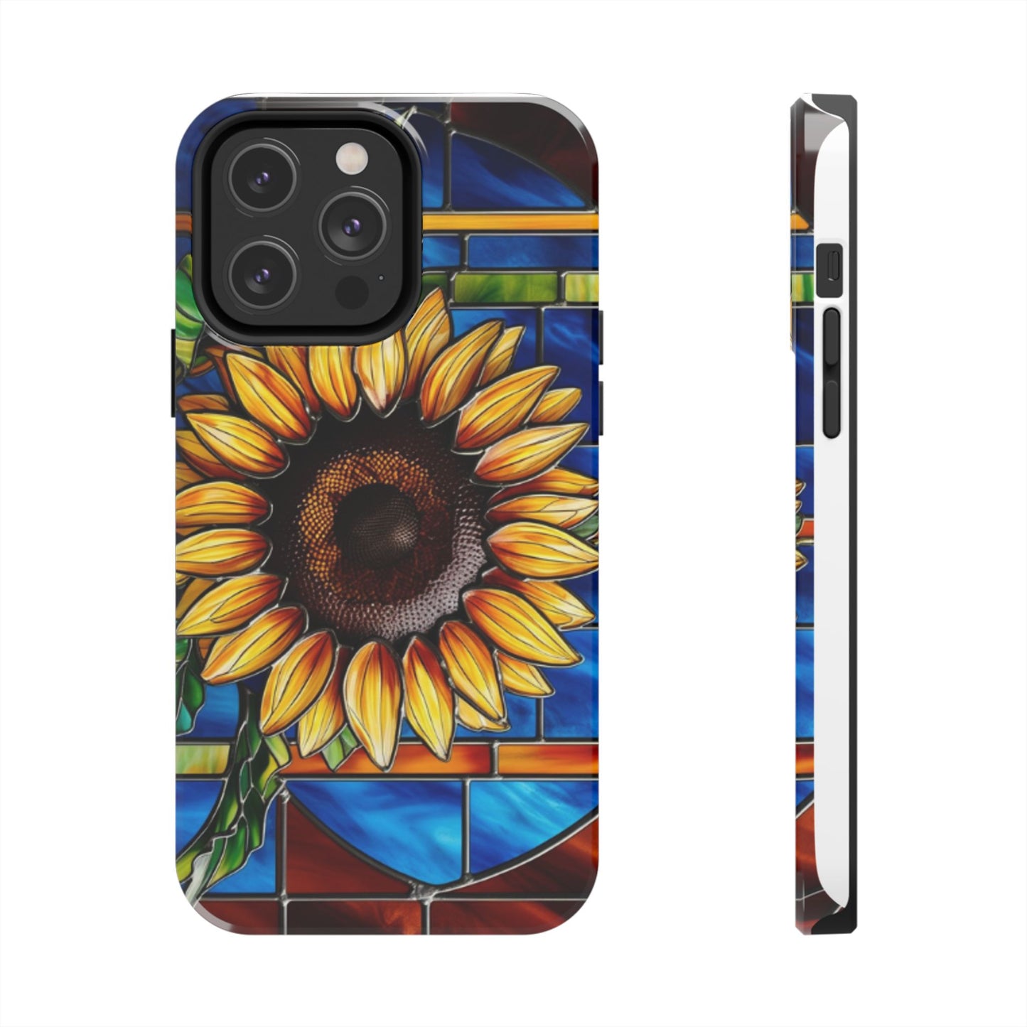 Vibrant Sunflower Tough Phone Case with Stained Glass Effect - Durable & Stylish Protection