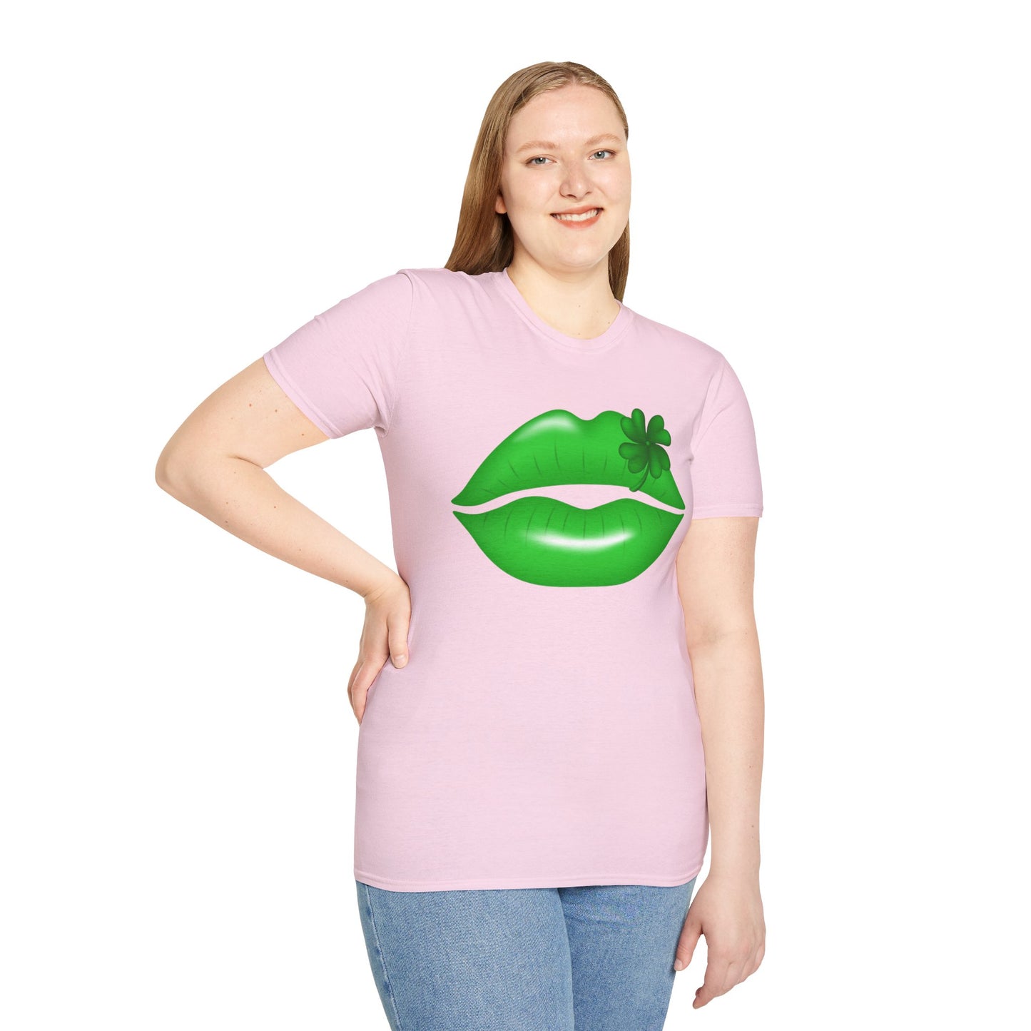 Luck of the Irish Unisex Softstyle T-Shirt - Green Kiss & Shamrock Design