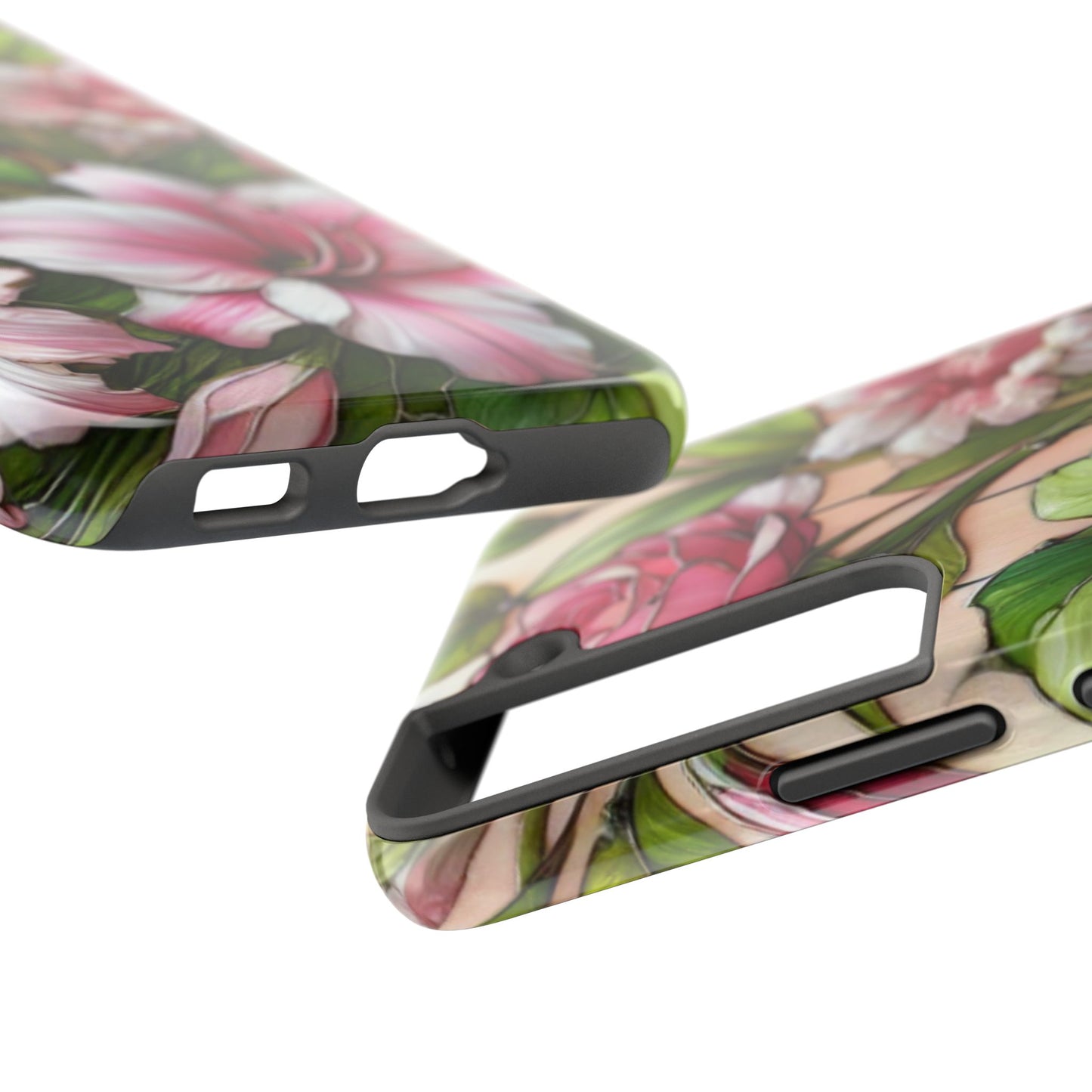 Floral Tough Phone Case - Durable Protection with Tropical Hibiscus Pink and Green Design